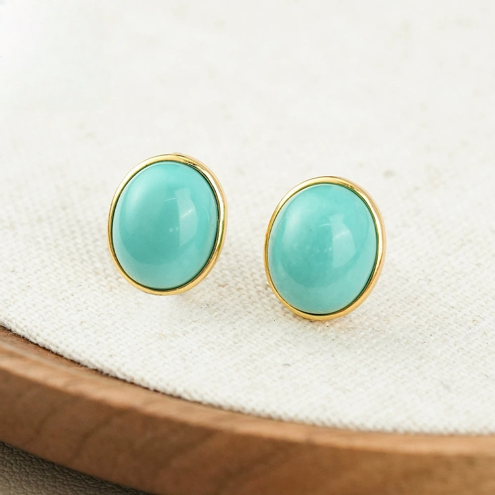 Turquoise Elegance S925 Silver Plated 18K Gold Earrings - Veilgem