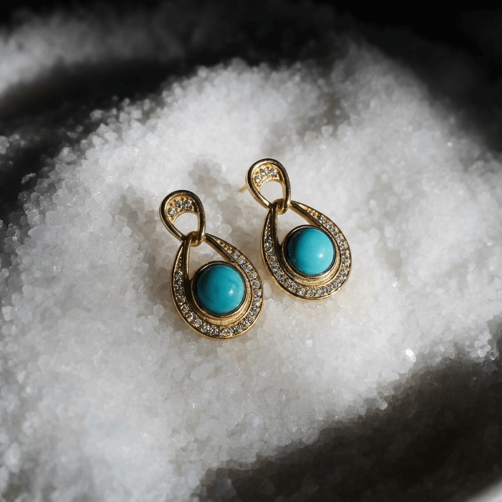 Ocean Pearl – Minimalist Turquoise Stud Earrings - Veilgem