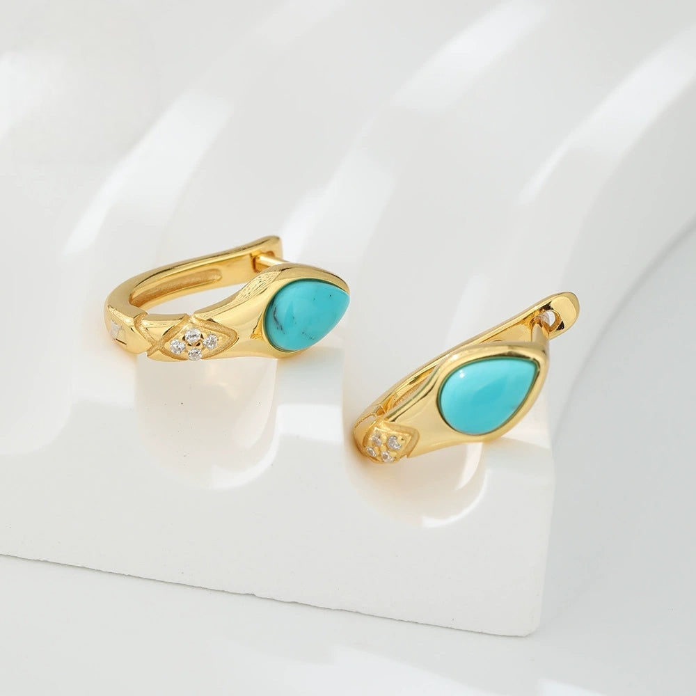 Serpent Turquoise Stud Earrings: S925 Silver Plated 18K Gold U-Shaped Jewelry - Veilgem