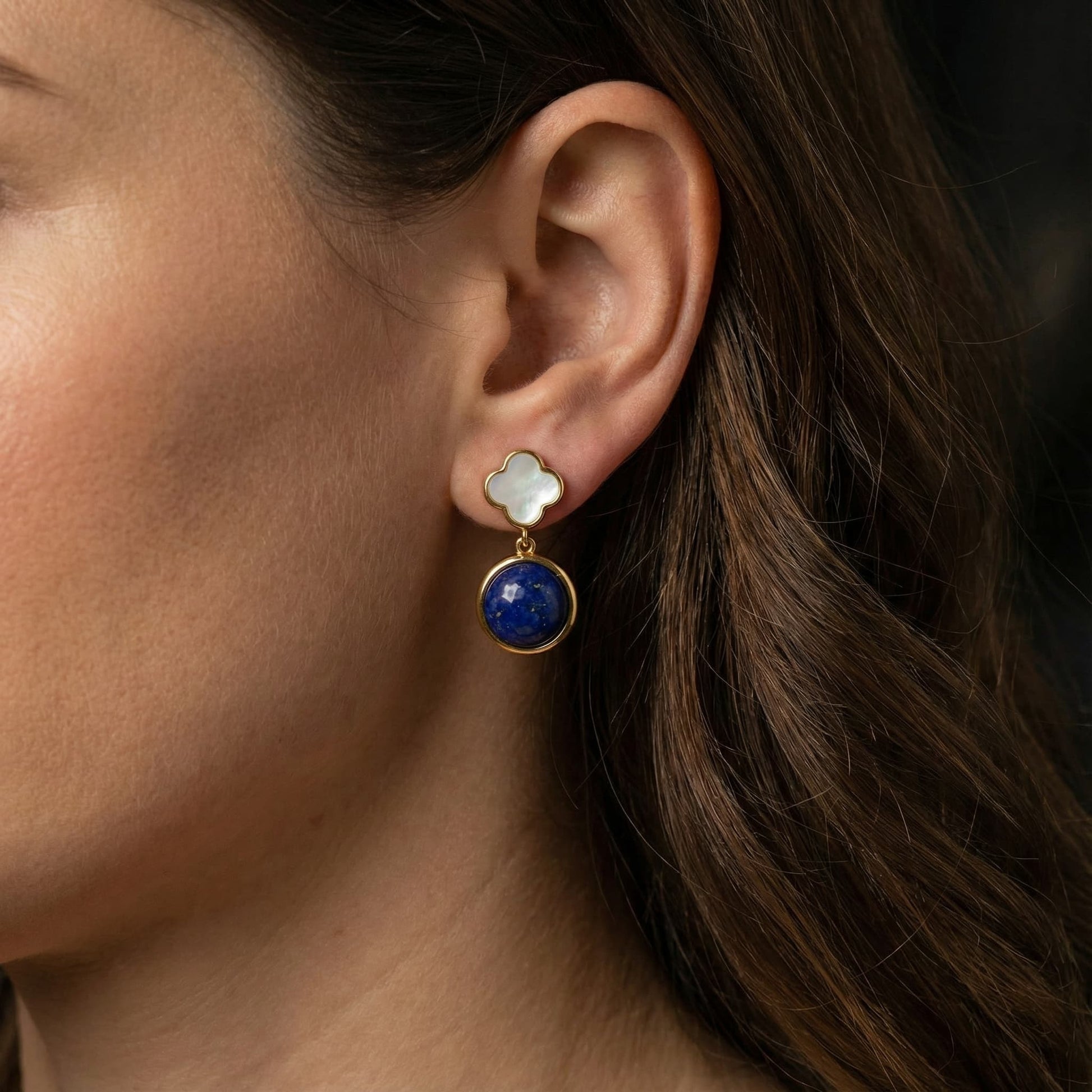 Lucky Charm Lapis Lazuli Four-Leaf Clover Earrings - Veilgem