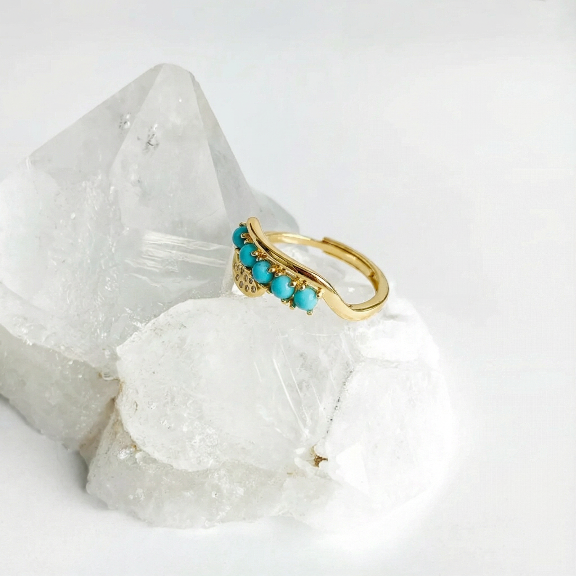 Whispering Bamboo Turquoise Ring: S925 Silver Plated 18K Gold - Veilgem