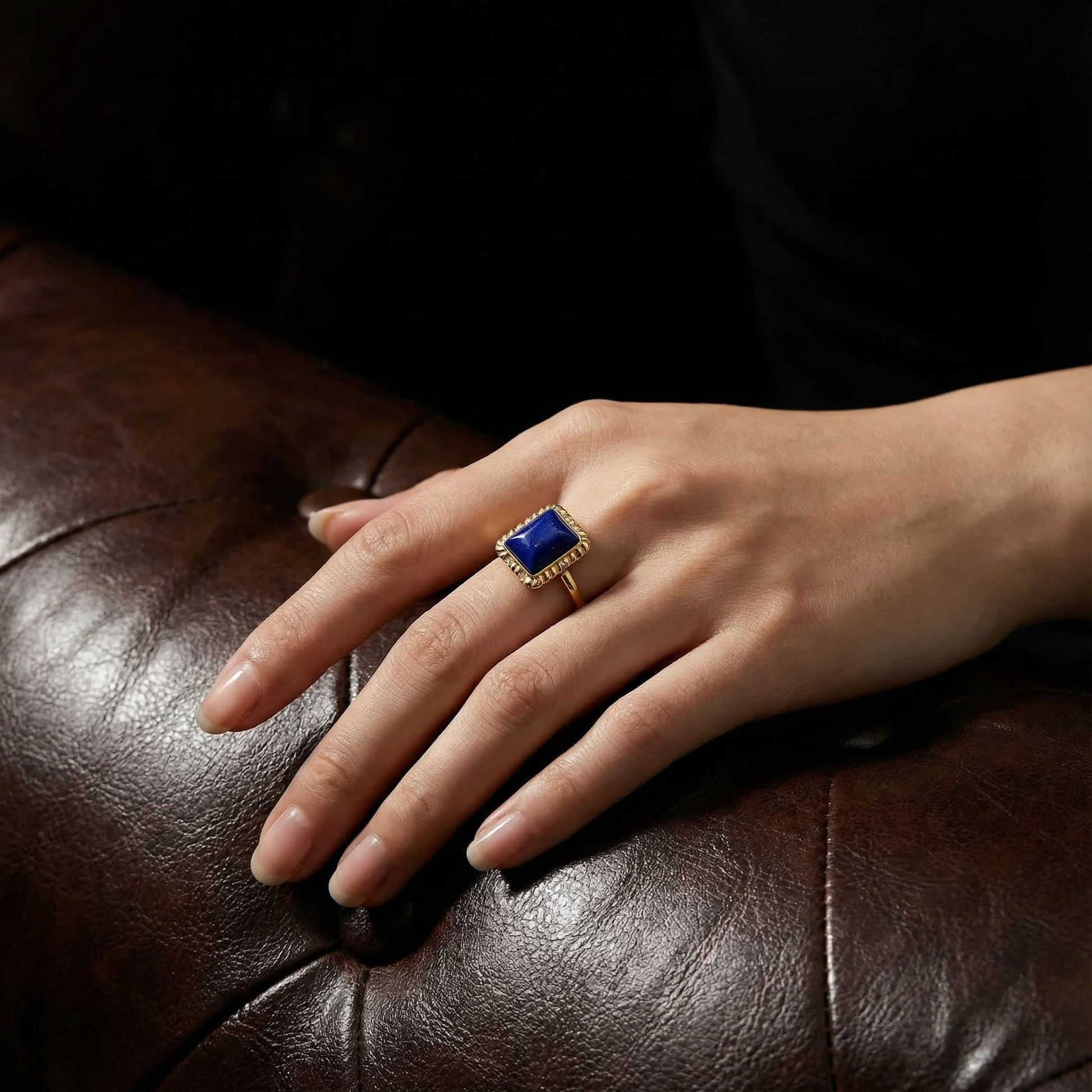 Lapis Serenity Square Lapis Lazuli Ring - Veilgem