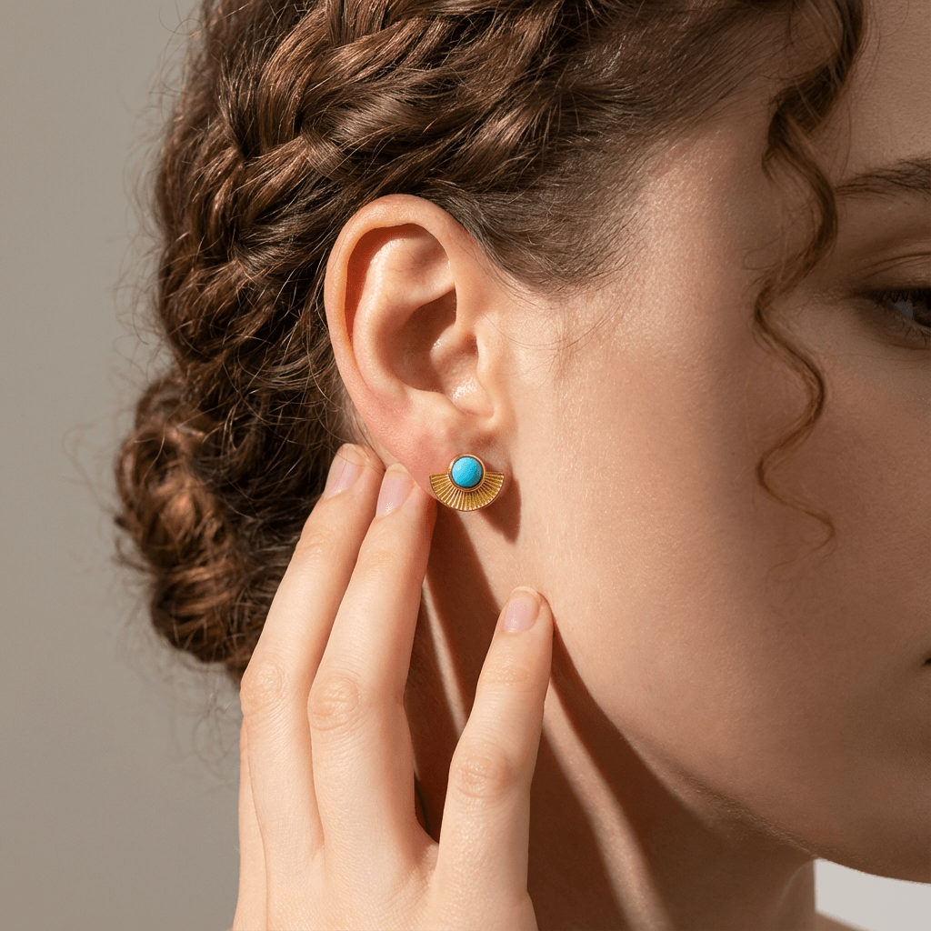 Golden Fan – Turquoise Geometric Earrings