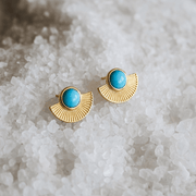 Golden Fan – Turquoise Geometric Earrings - Veilgem
