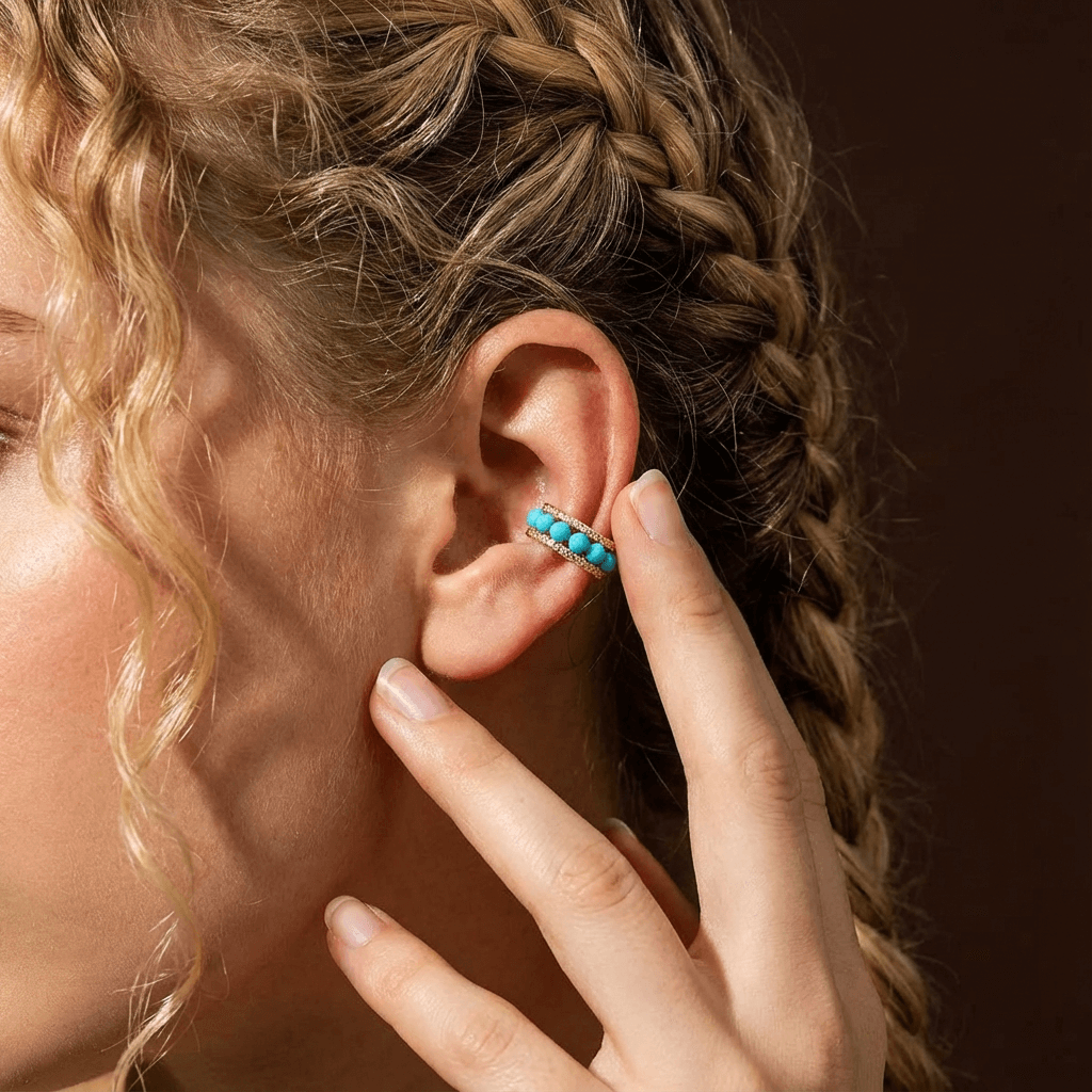 Azure Muse – Turquoise Hoop Ear Cuff - Veilgem
