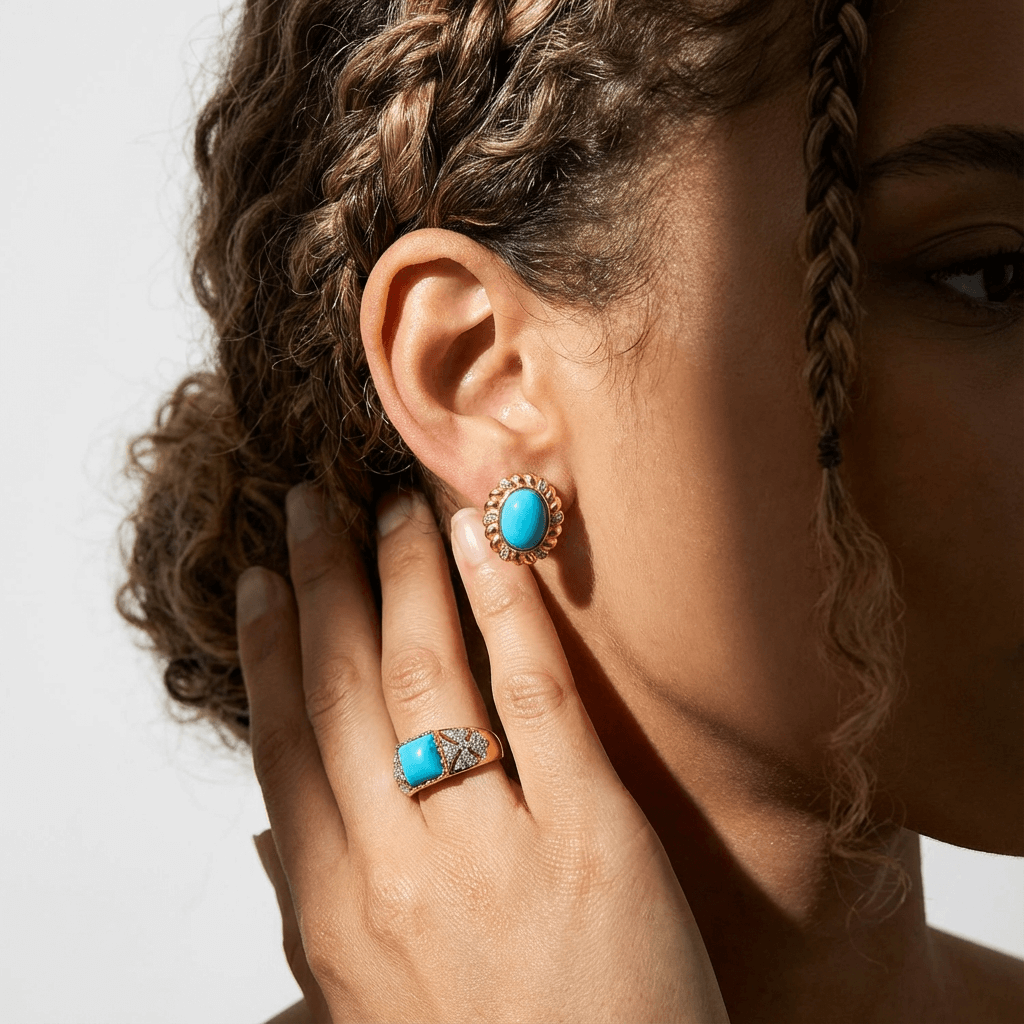 Celestial Grace – Oval Turquoise Earrings - Veilgem