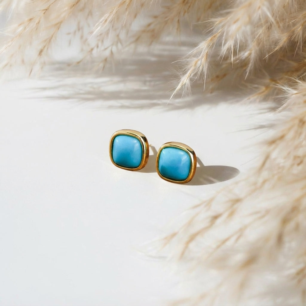 Elysian Square – American Turquoise Stud Earrings - Veilgem