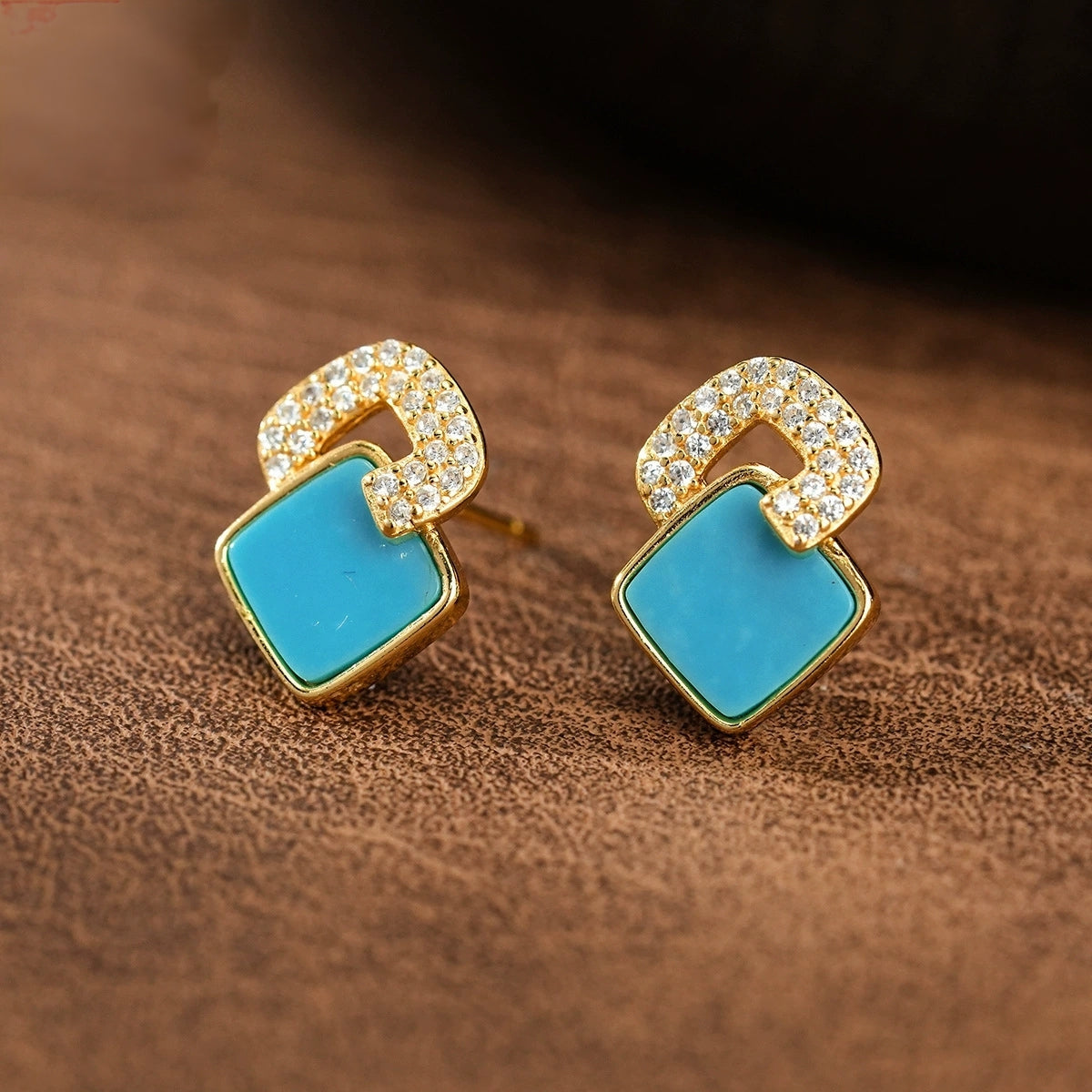 Square Turquoise Stud Earrings: S925 Silver Plated 18K Gold Geometric Jewelry - Veilgem
