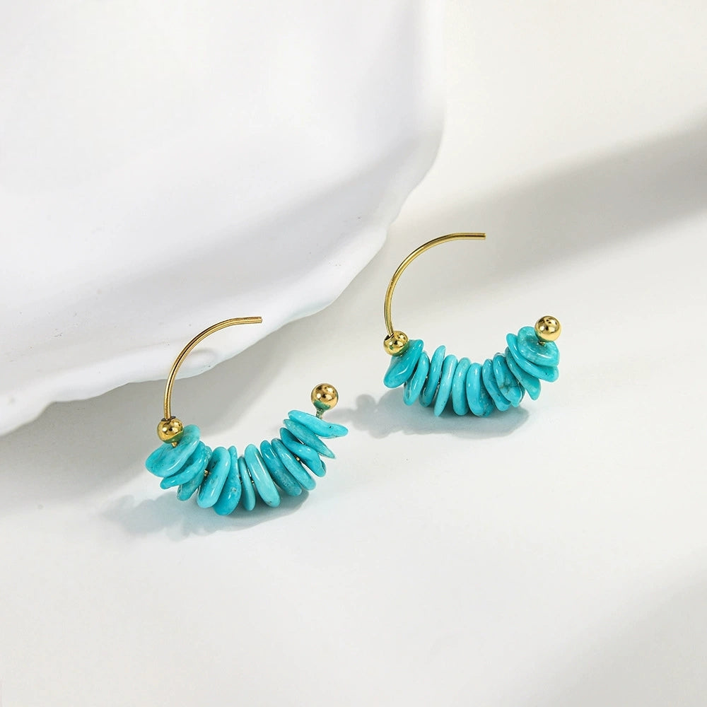 Enchanted Turquoise Geometric Stud Earrings: S925 Silver Plated 18K Gold Luxury - Veilgem