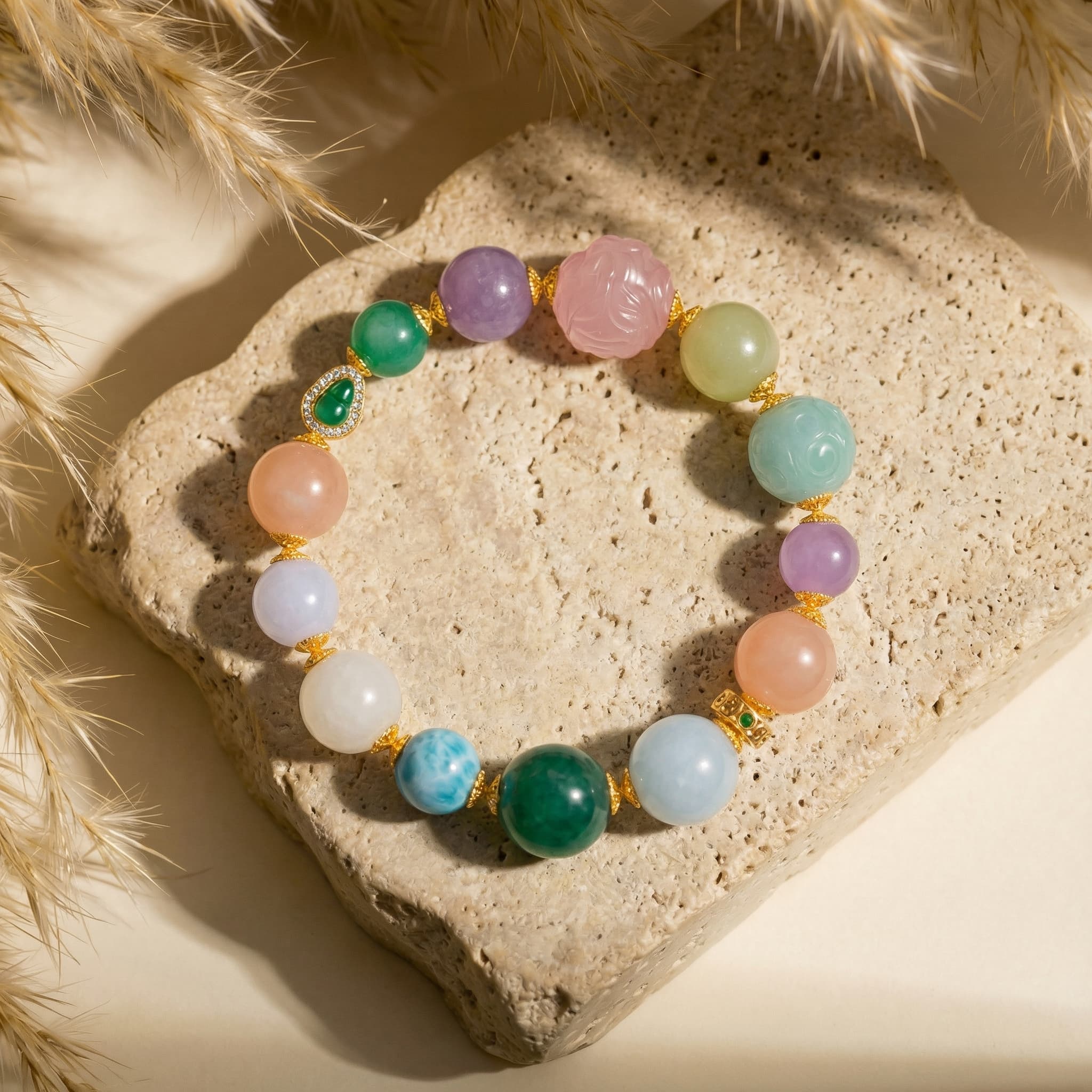 Opal Serenity: Jade & Crystal Charm Bracelet