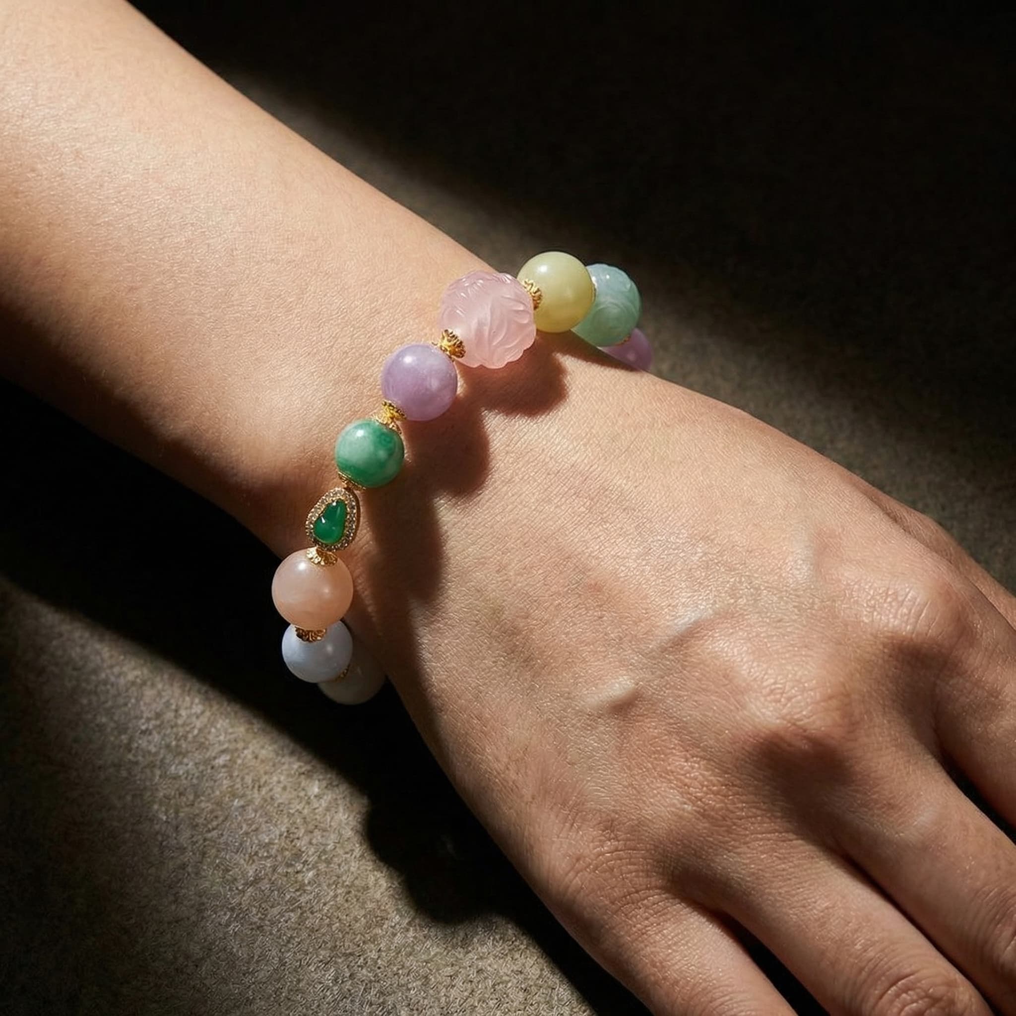 Opal Serenity: Jade & Crystal Charm Bracelet
