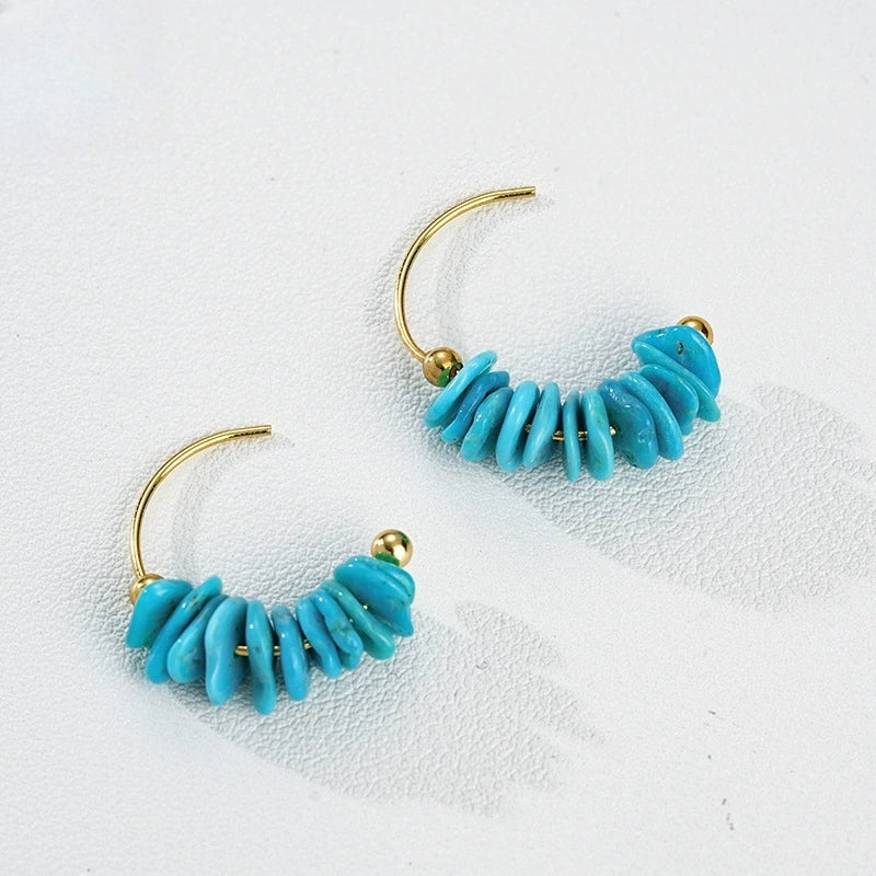 Enchanted Turquoise Geometric Stud Earrings: S925 Silver Plated 18K Gold Luxury - Veilgem