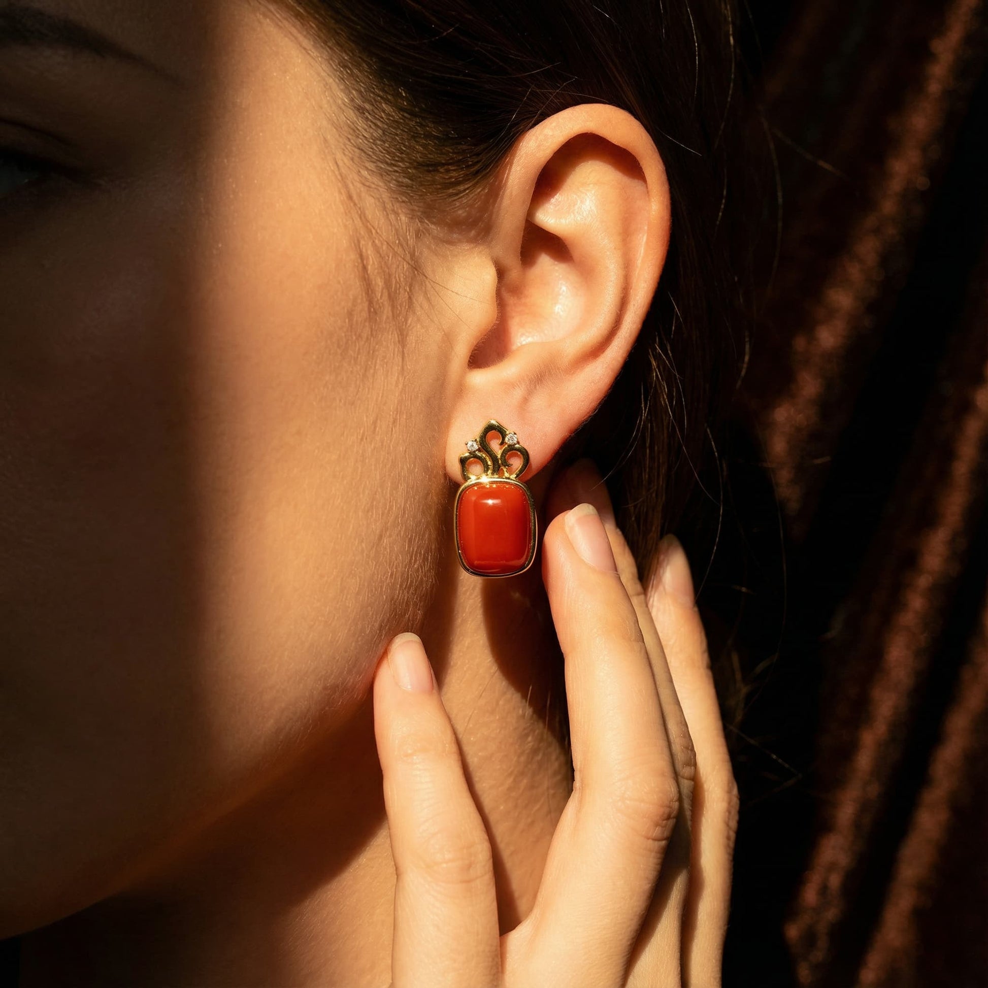 Southern Red Agate · Fire Spirit Square Charm Retro Earrings - Veilgem