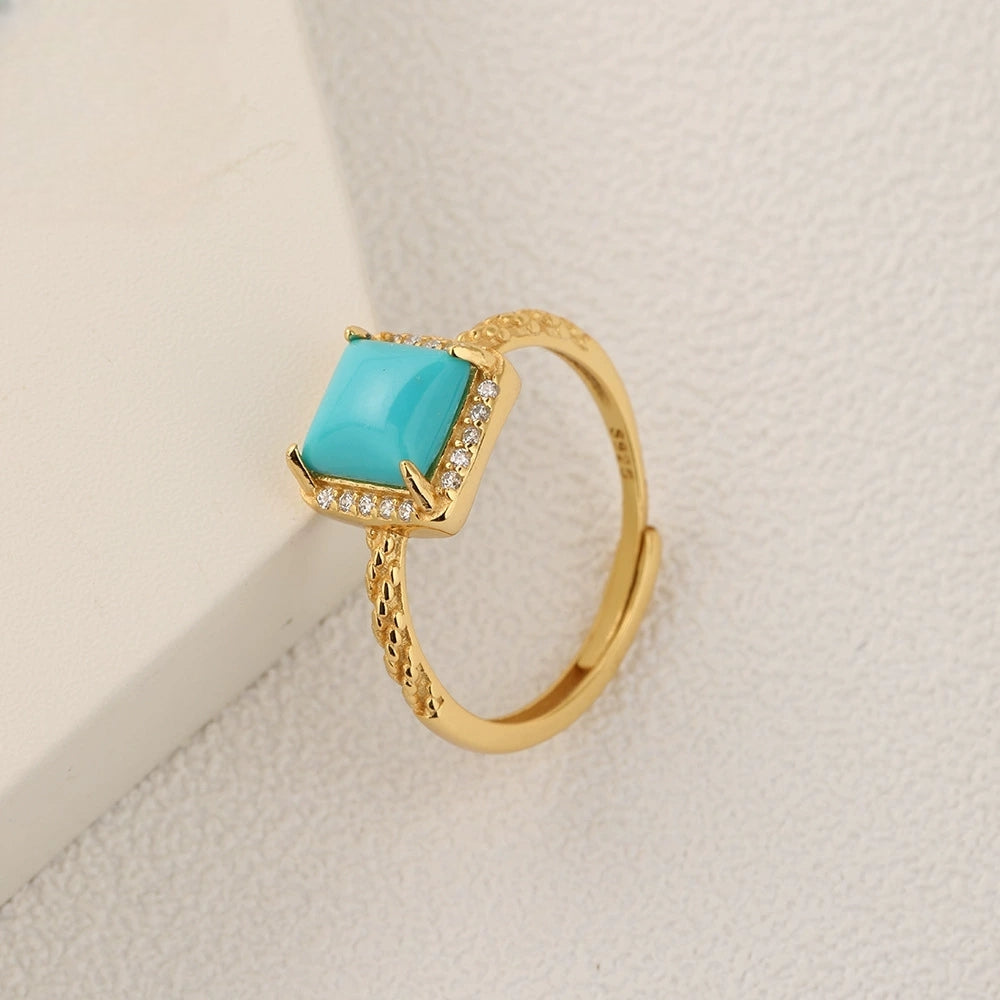 Sky Blue Turquoise Square Ring - Veilgem