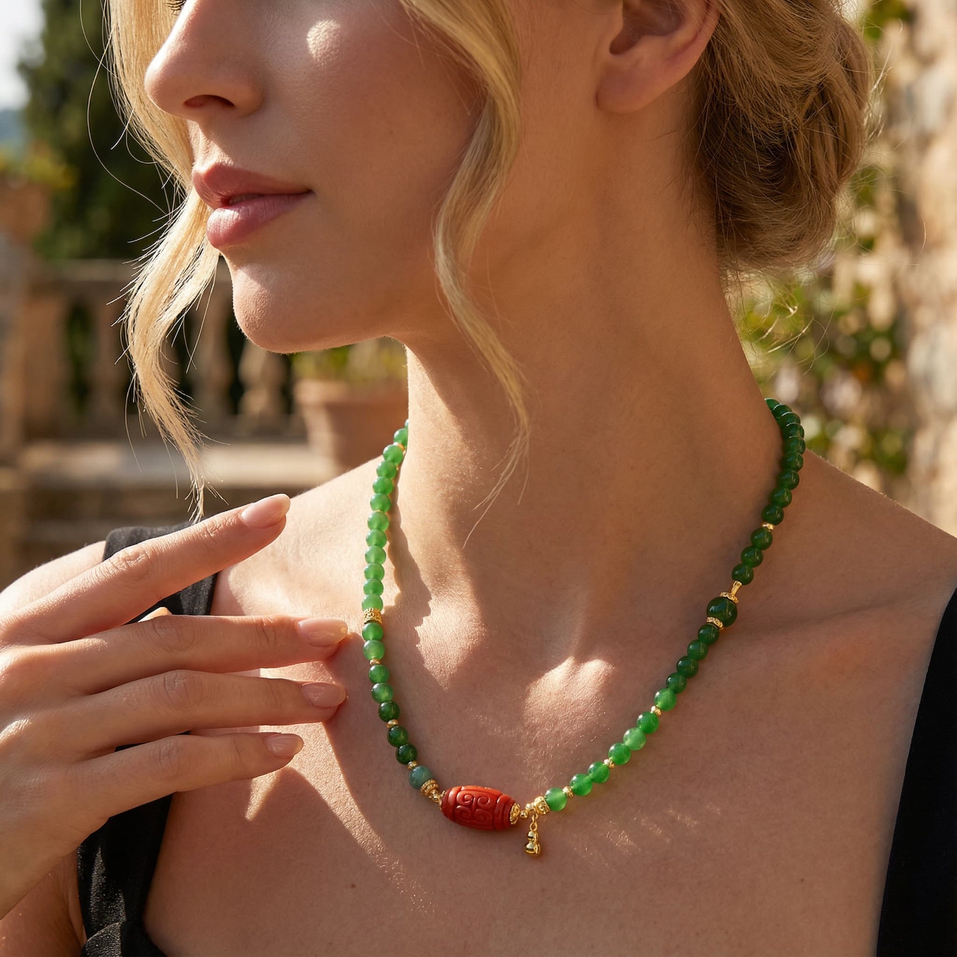 Emerald Symphony - Hetian Jade & South Red Necklace - Veilgem