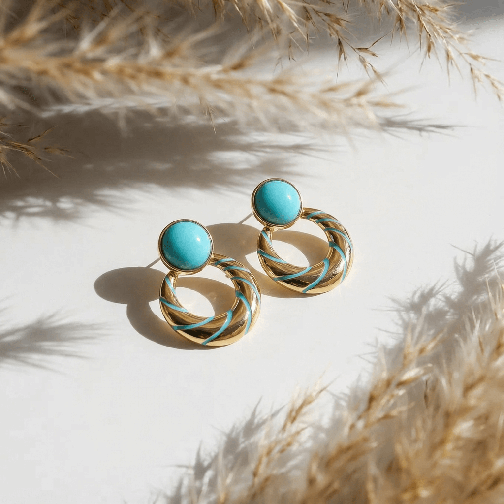 Luna Tide – Crescent Turquoise Hoop Earrings - Veilgem