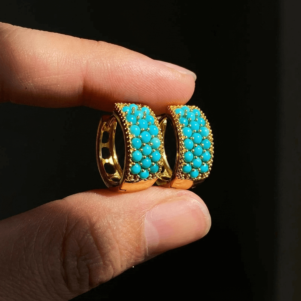 Urban Muse – Minimalist Turquoise Bead Stud Earrings - Veilgem