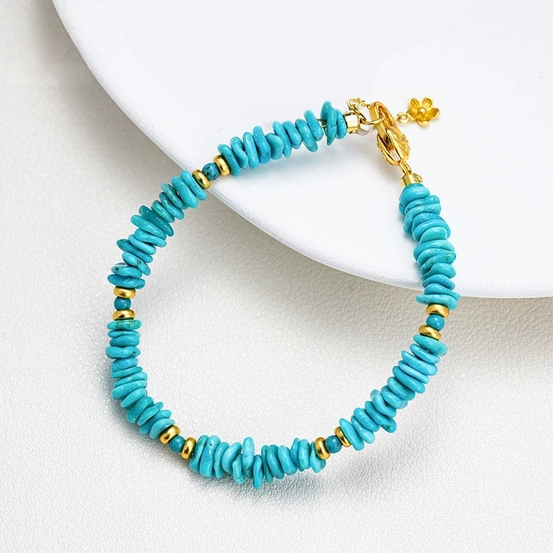Natural Turquoise &Silver Bead Bracelet (With Irregularly Shaped Beads) - Veilgem