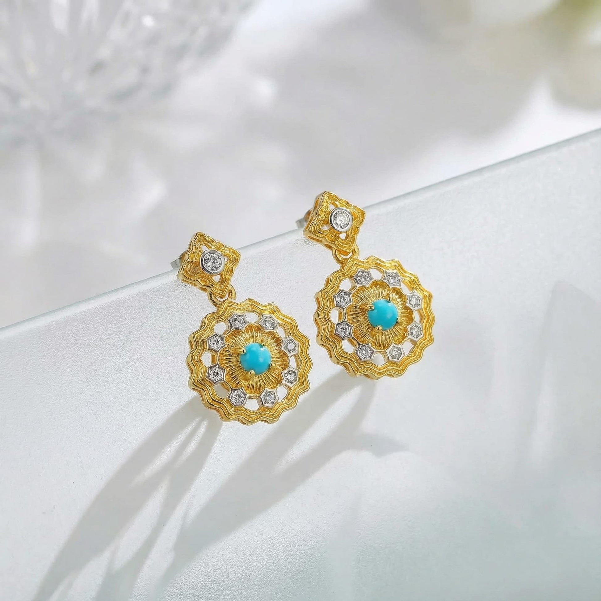 Morning Light Bloom - Turquoise & Zircon Earrings - Veilgem