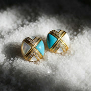 Luminous Turquoise & Mother of Pearl Earrings in 18K Gold-Plated Sterling Silver - Veilgem