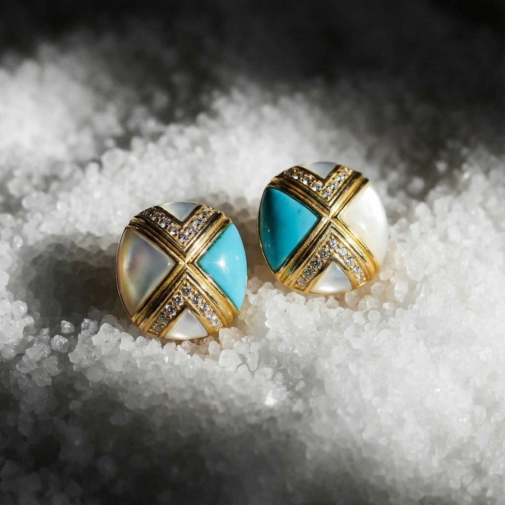 Luminous Turquoise & Mother of Pearl Earrings in 18K Gold-Plated Sterling Silver - Veilgem