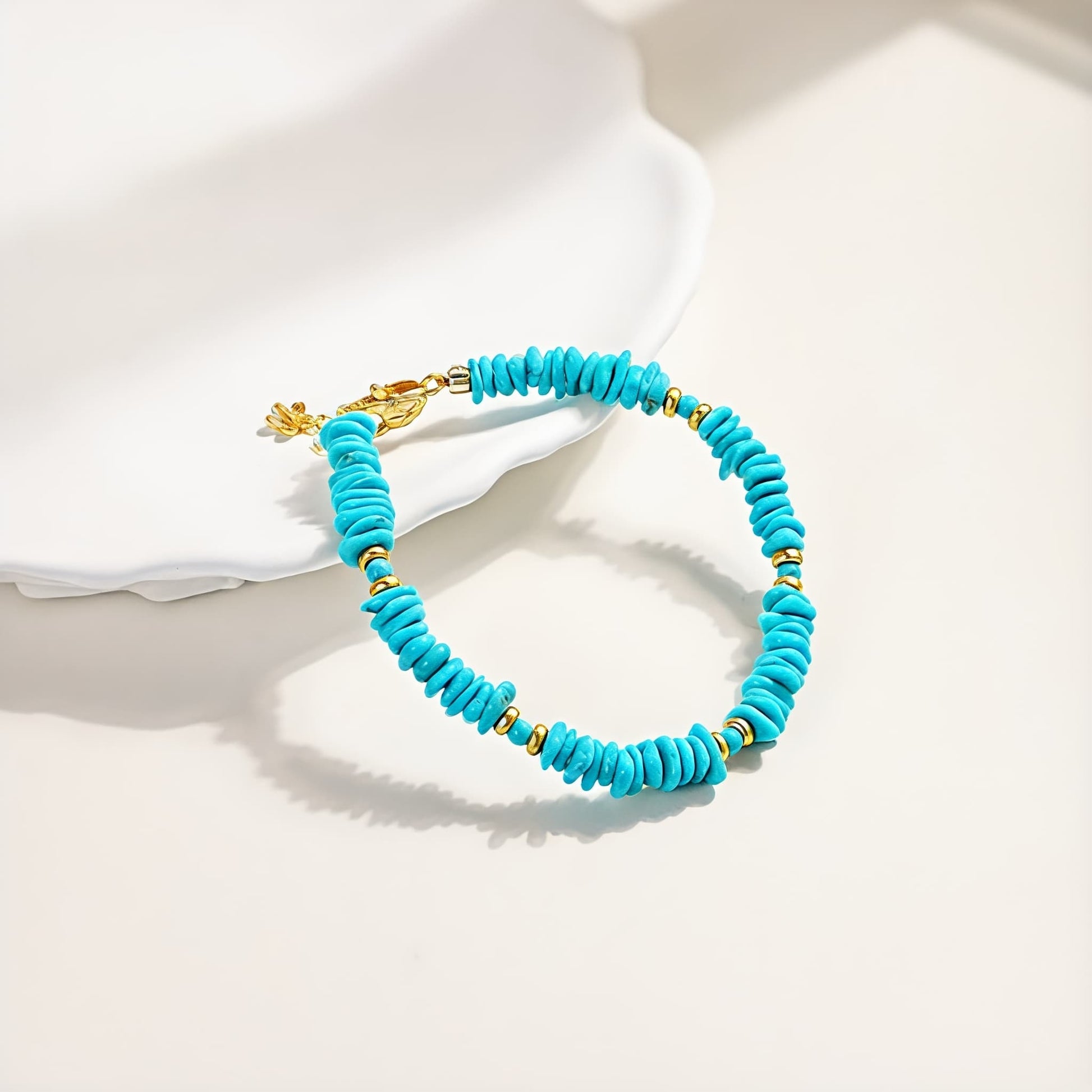 Natural Turquoise &Silver Bead Bracelet (With Irregularly Shaped Beads)