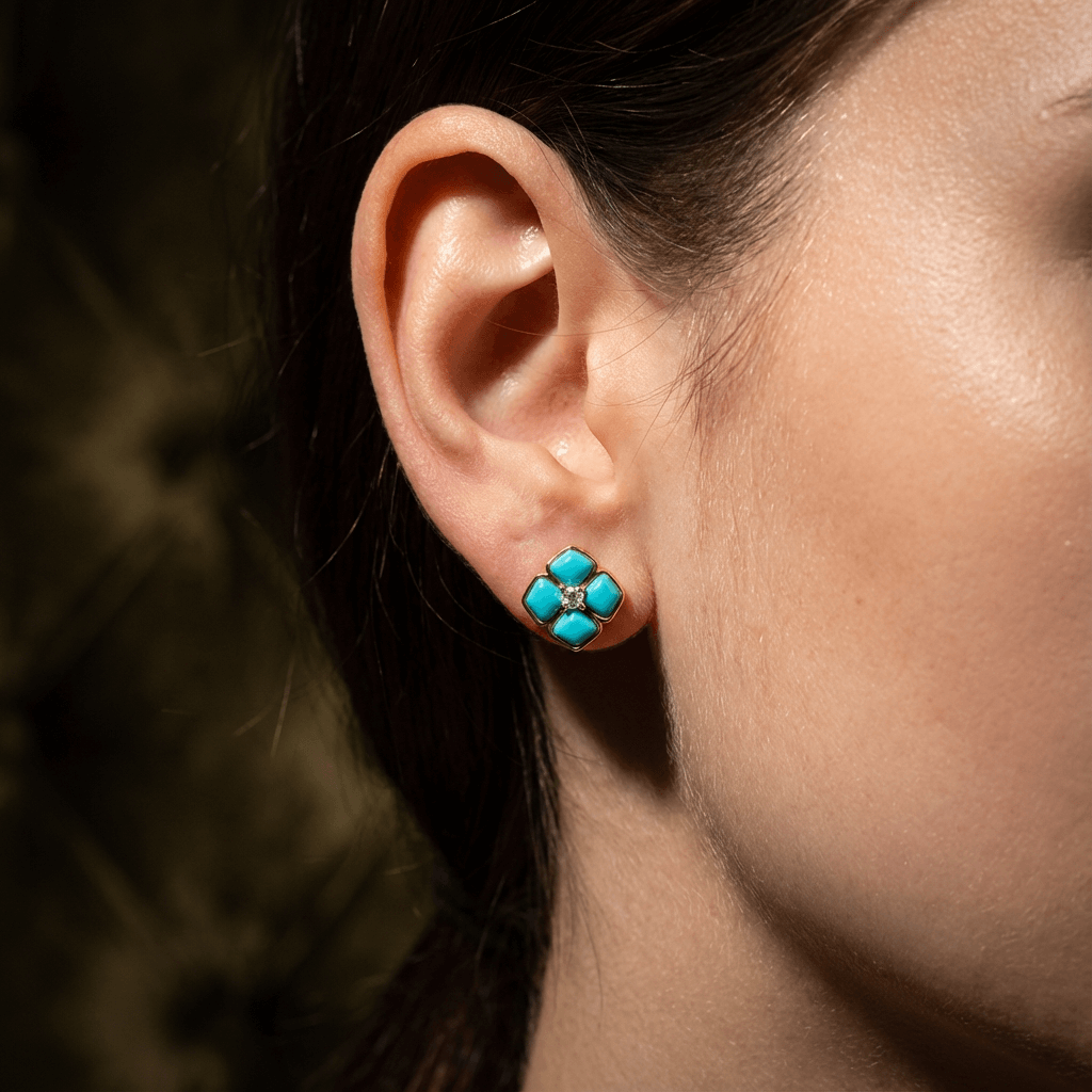 Serene Clover – Lucky Turquoise Stud Earrings - Veilgem