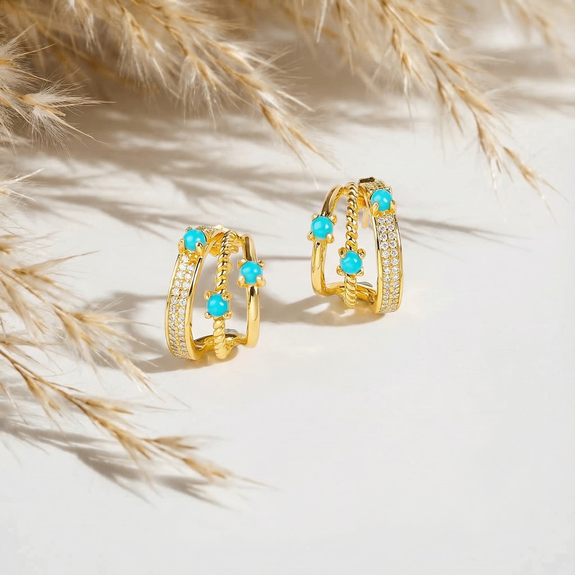 Aurea Meisong Hoop Earrings — S925 Gold-Plated Multi-Layer Turquoise-Inspired Hoops - Veilgem