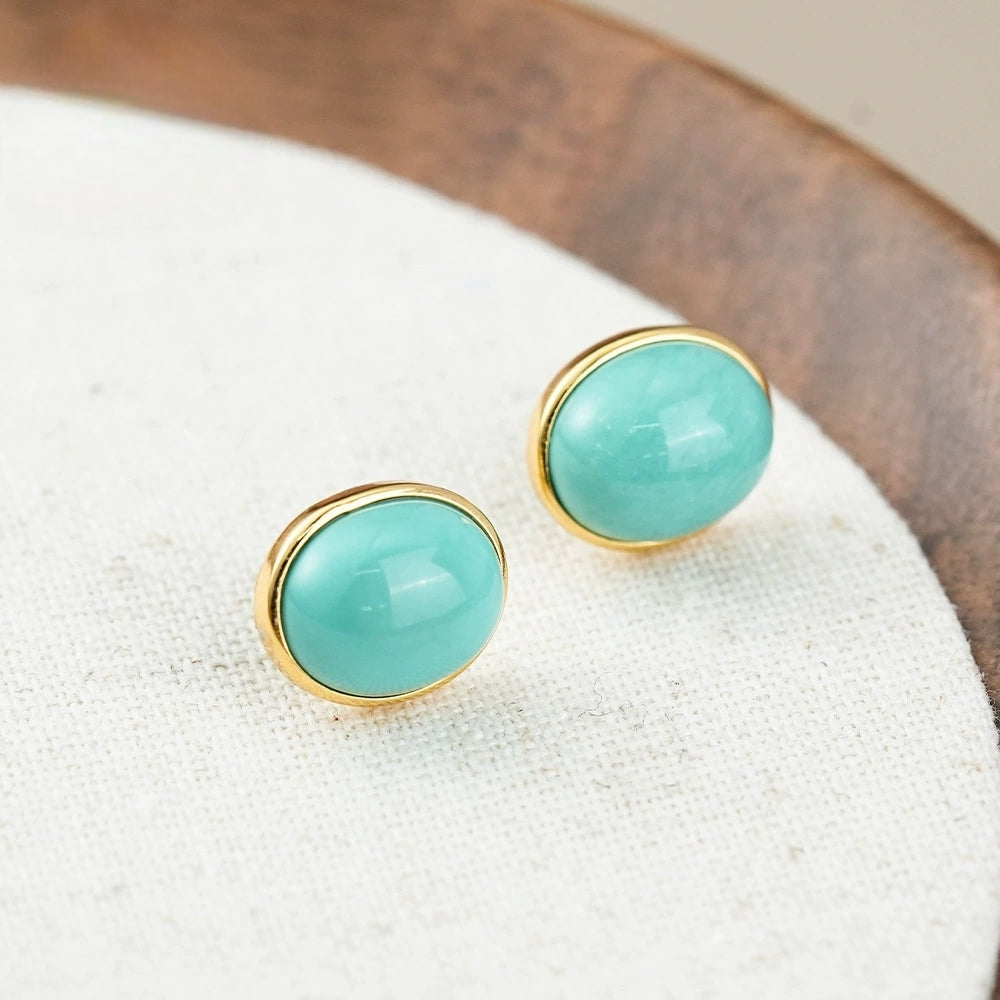 Turquoise Elegance S925 Silver Plated 18K Gold Earrings - Veilgem