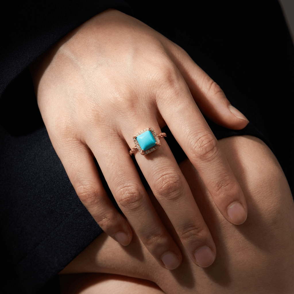 Sky Blue Turquoise Square Ring - Veilgem