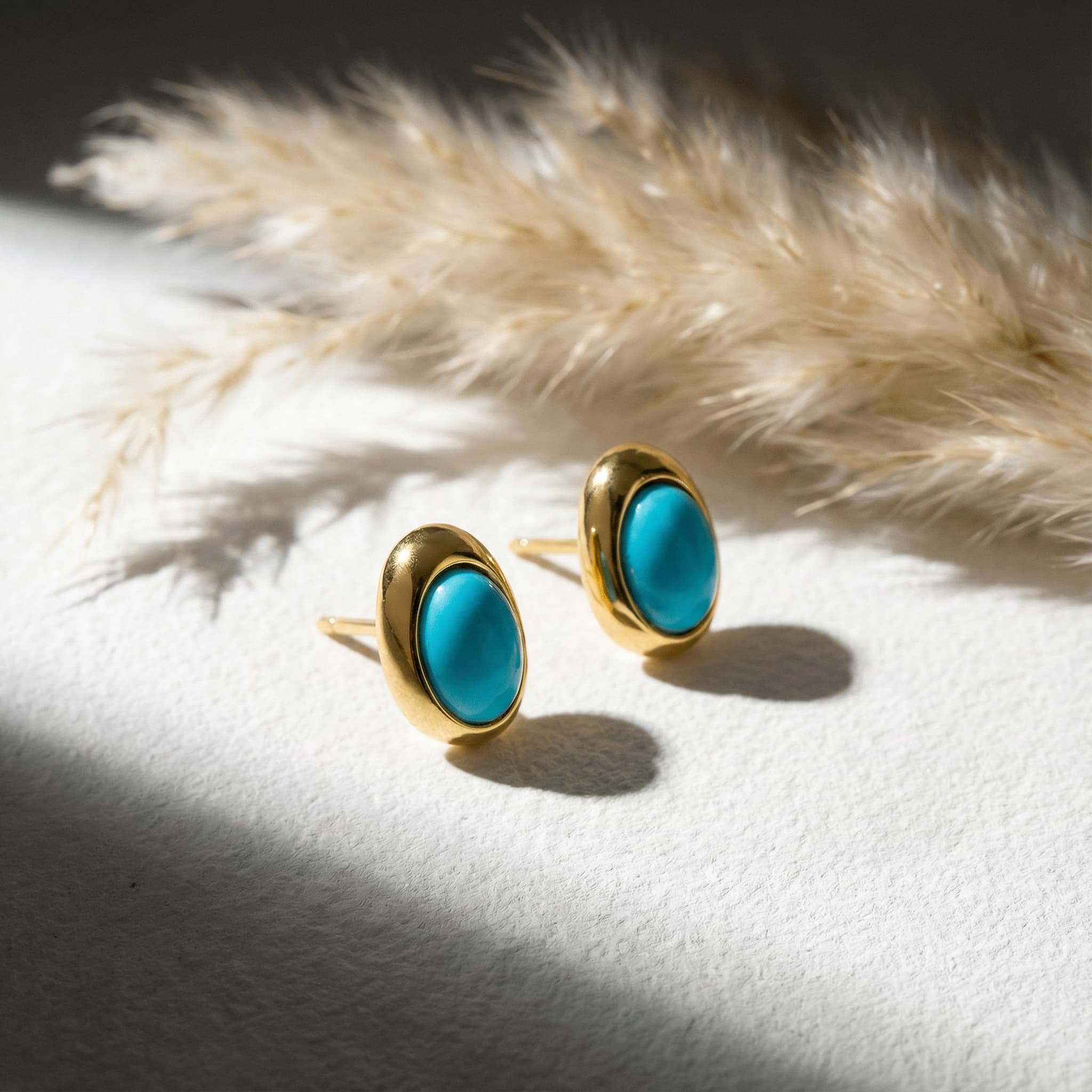 Natural Turquoise Stud Earrings in 18K Gold-Plated Sterling Silver - Veilgem