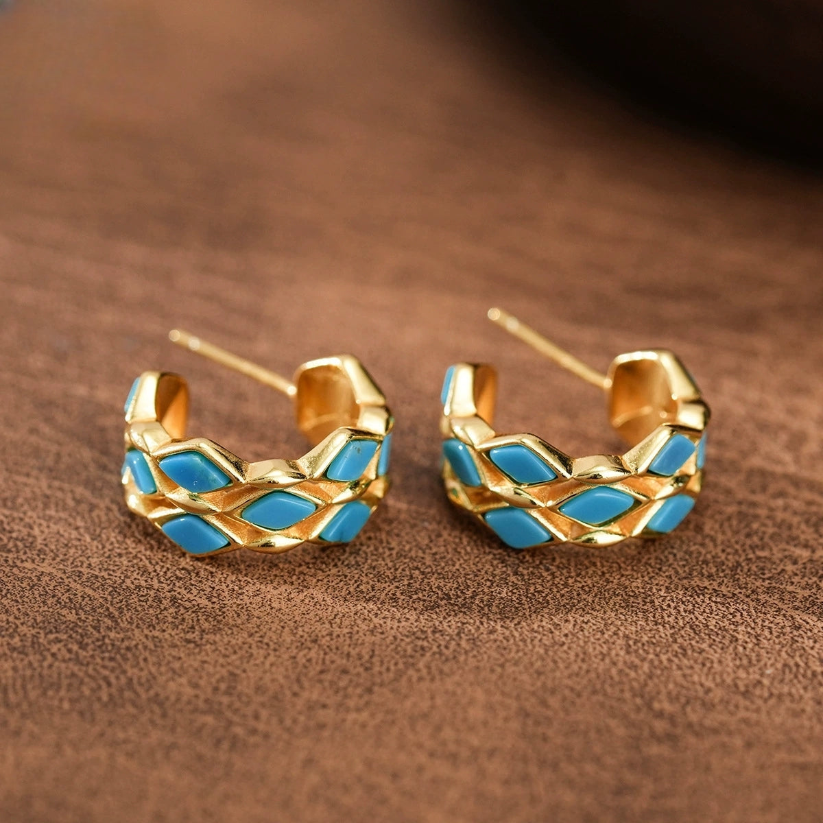 Azure Muse – Geometric Turquoise Stud Earrings