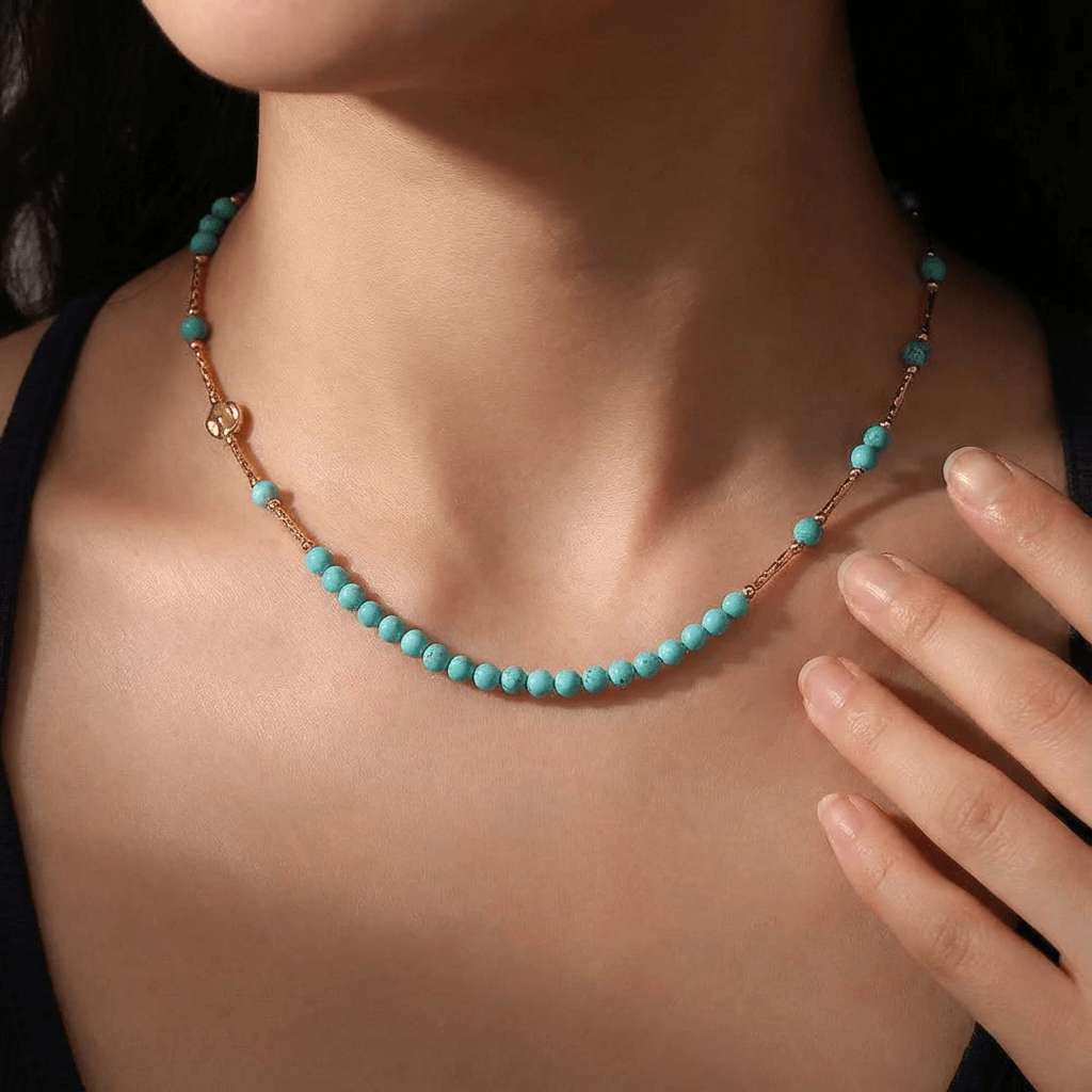 Moon Blue Turquoise Clavicle Necklace - Veilgem