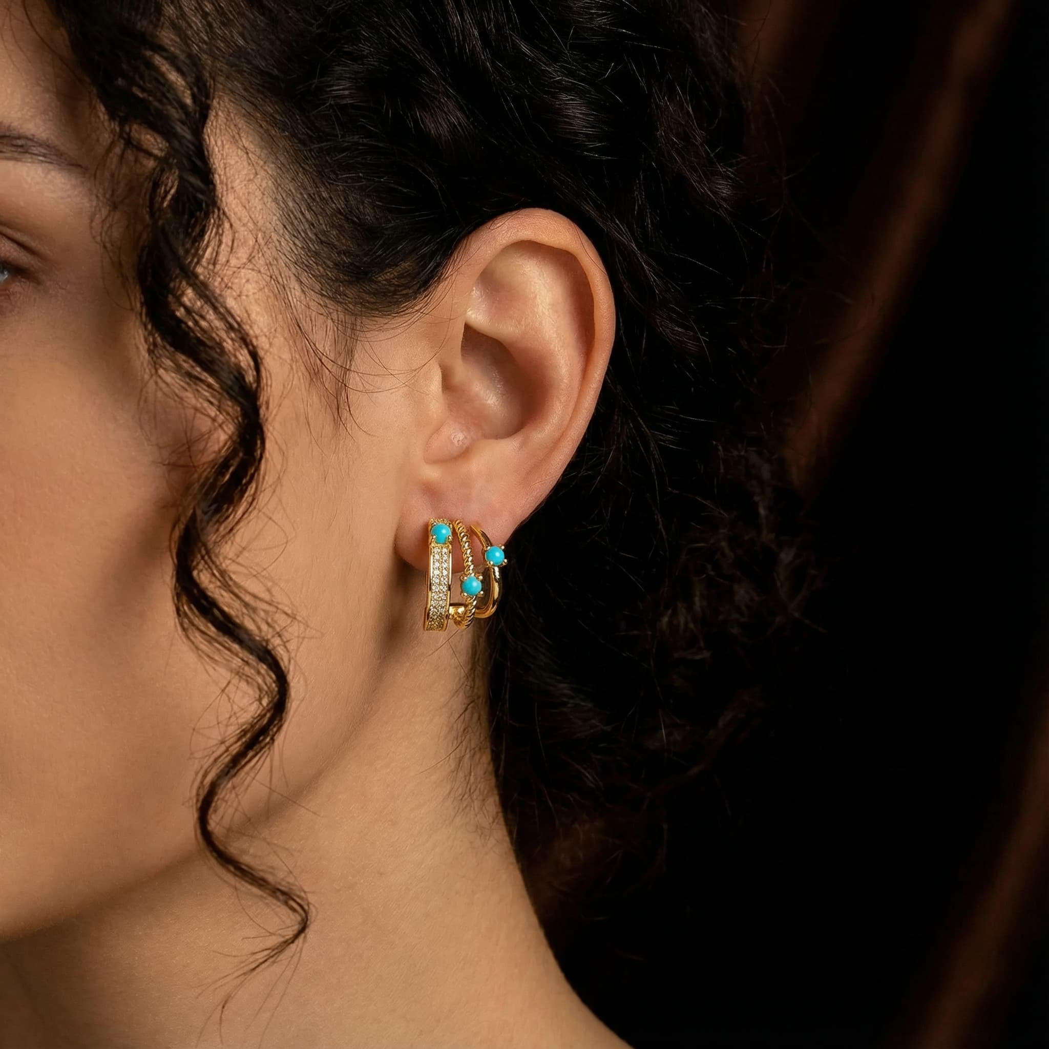 Aurea Meisong Hoop Earrings — S925 Gold-Plated Multi-Layer Turquoise-Inspired Hoops - Veilgem