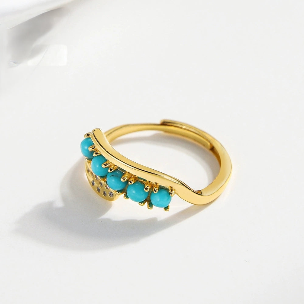 Whispering Bamboo Turquoise Ring: S925 Silver Plated 18K Gold - Veilgem