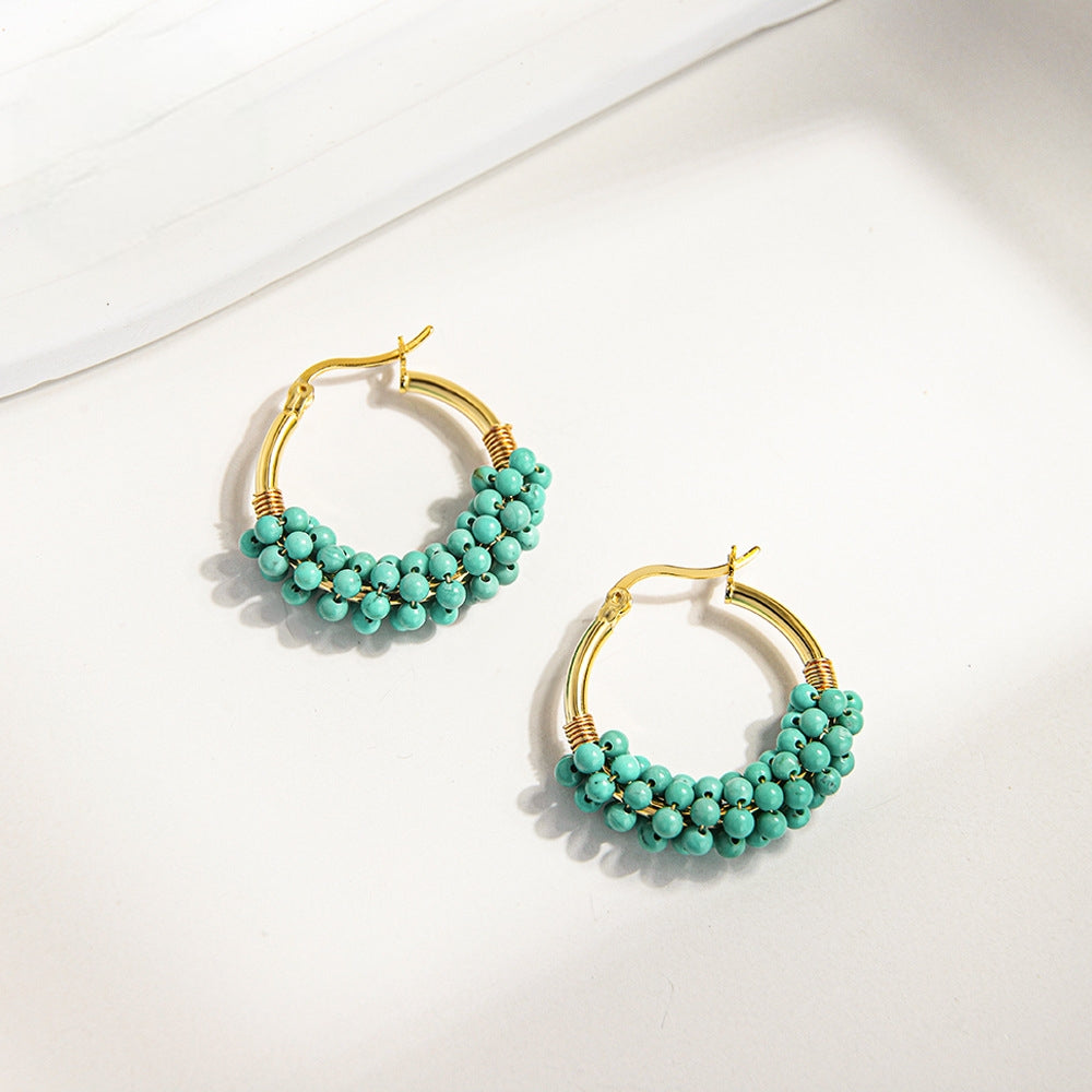 Sierra Weave – Beaded Turquoise Hoop Earrings - Veilgem