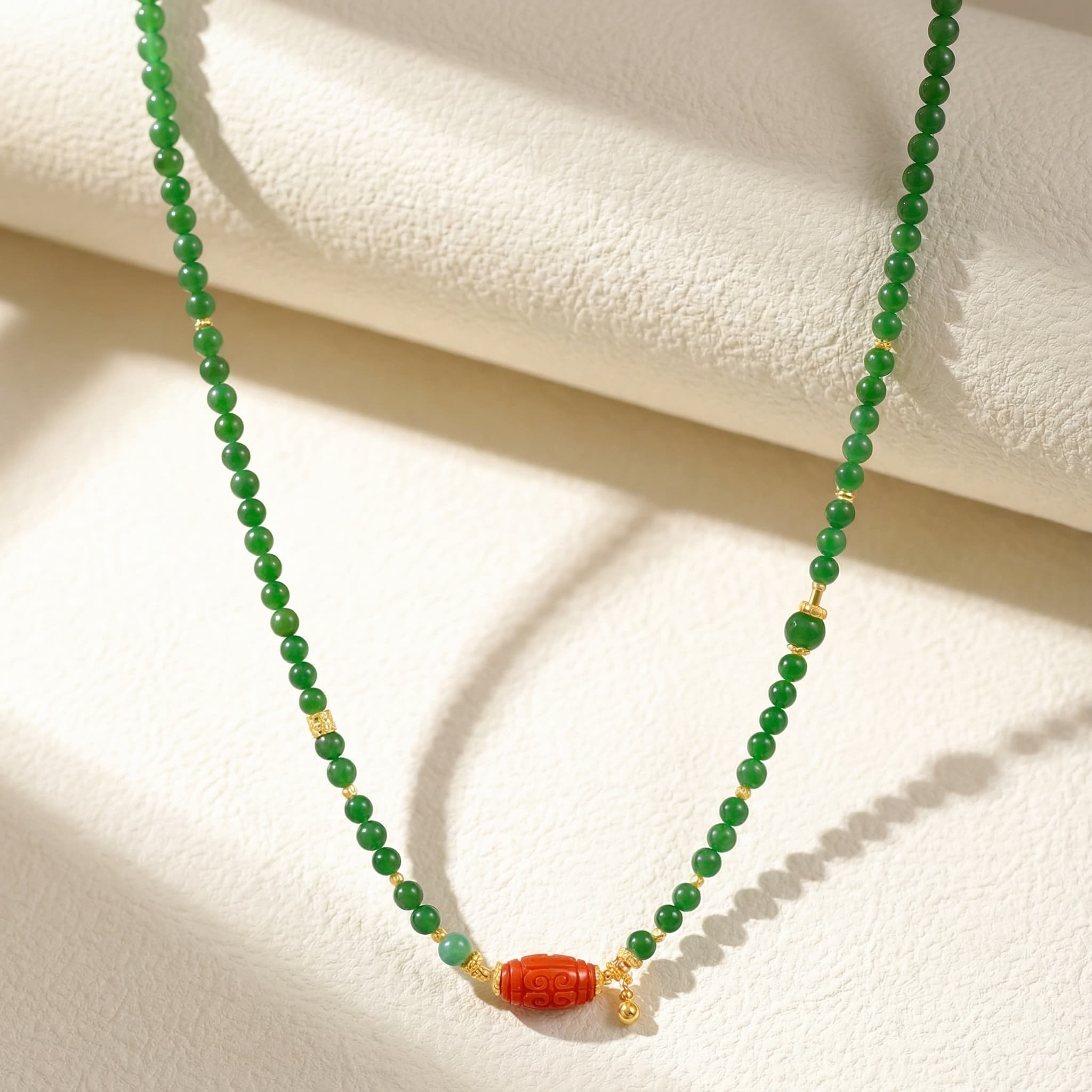 Emerald Symphony - Hetian Jade & South Red Necklace - Veilgem