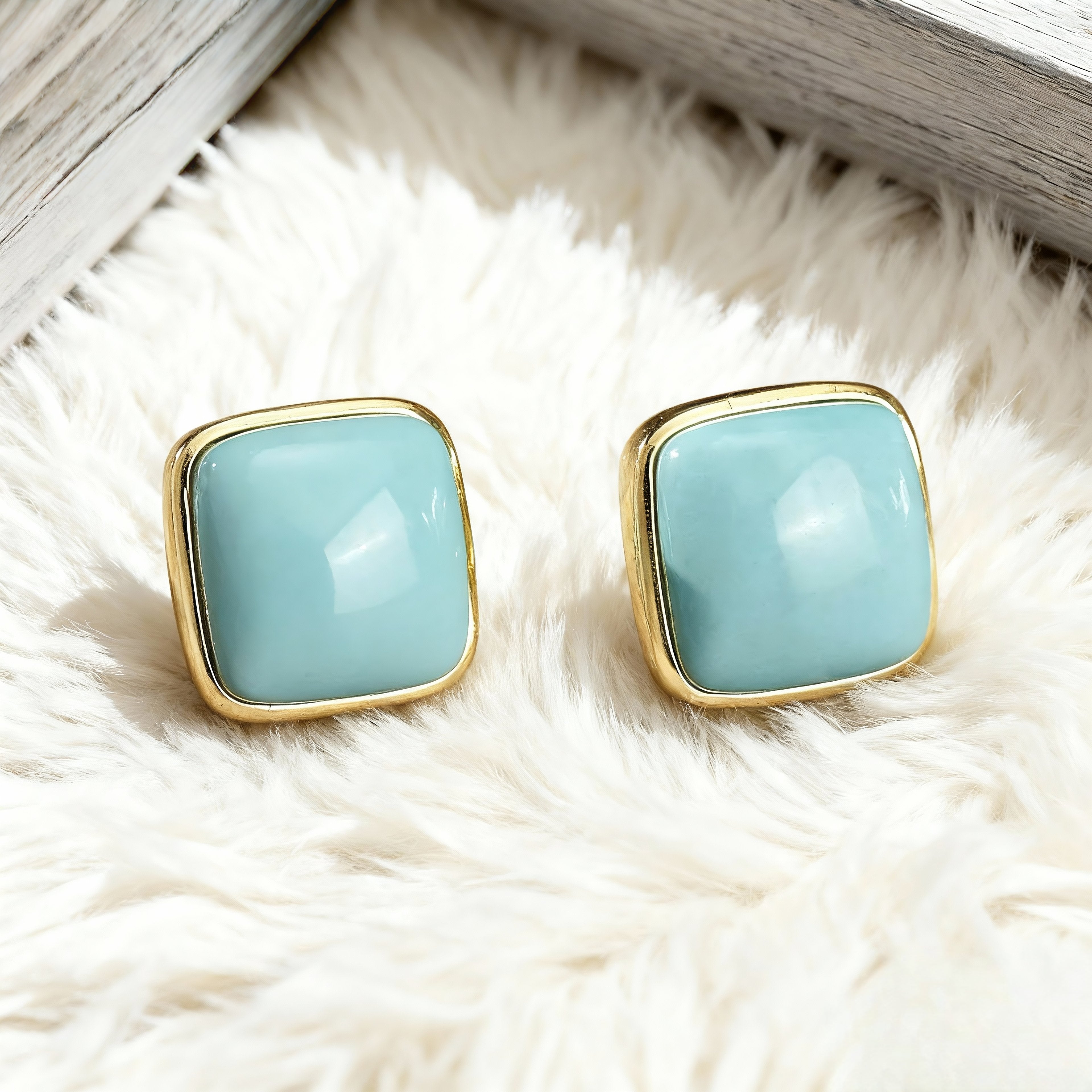 Azure Balance – Square Turquoise Stud Earrings - Veilgem