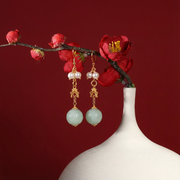 Jade Grace Earrings — S925 Gold-Plated Burmese A-Grade Jade & Pearl Drop Earrings - Veilgem