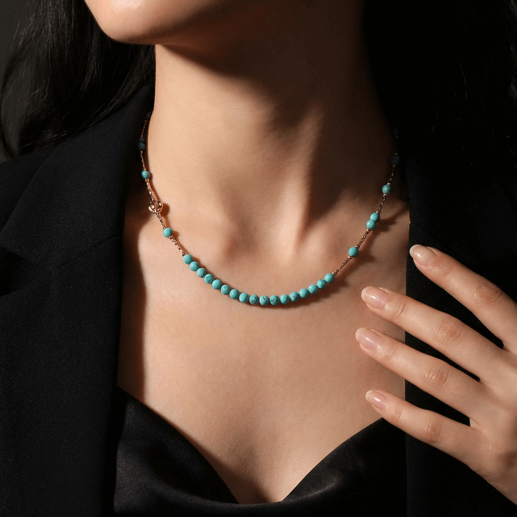 Moon Blue Turquoise Clavicle Necklace - Veilgem