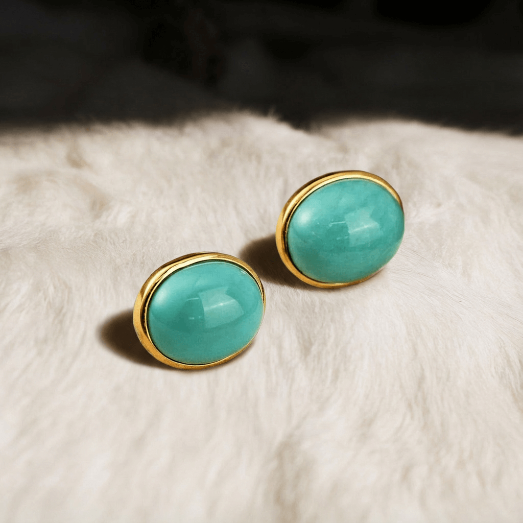 Turquoise Elegance S925 Silver Plated 18K Gold Earrings - Veilgem