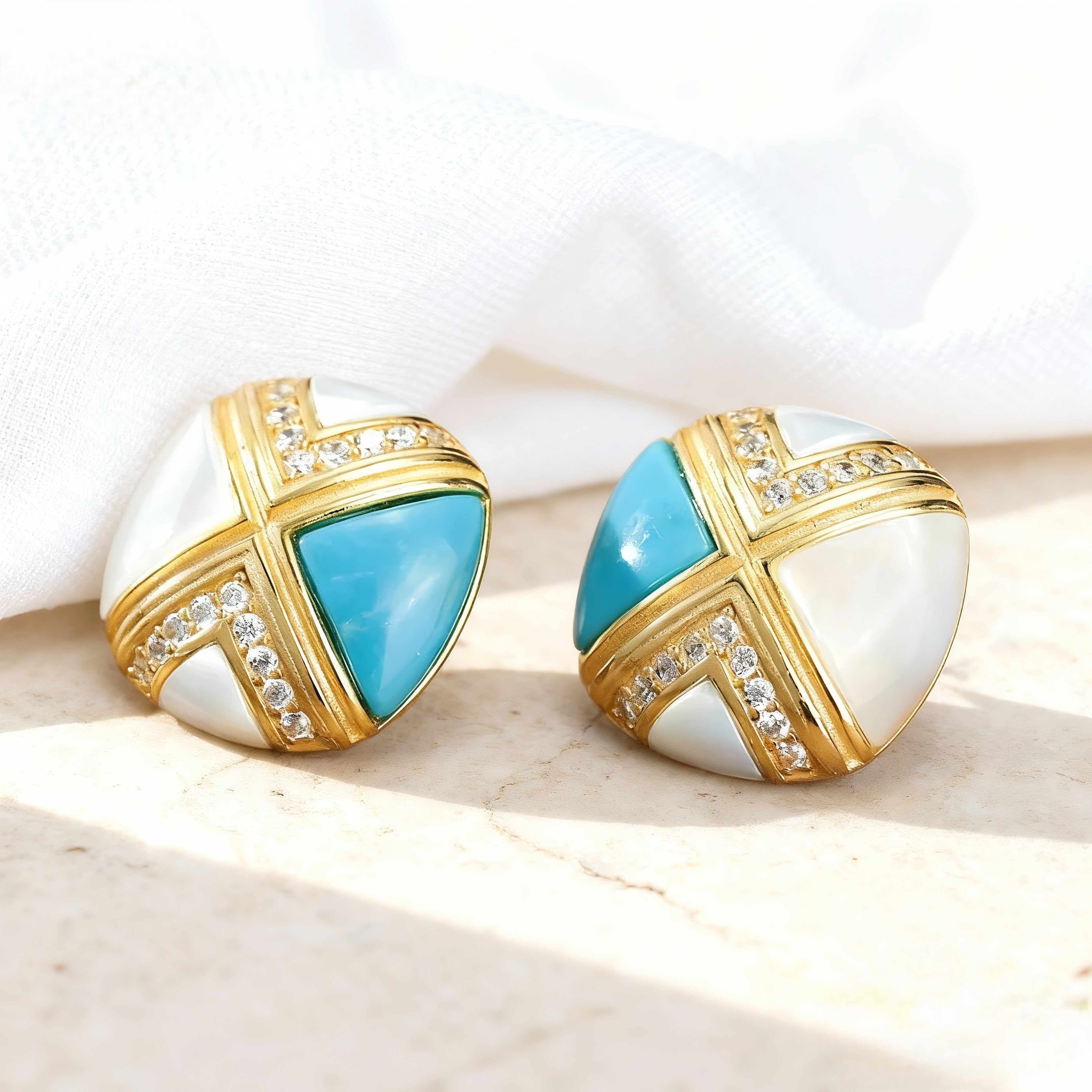 Luminous Turquoise & Mother of Pearl Earrings in 18K Gold-Plated Sterling Silver
