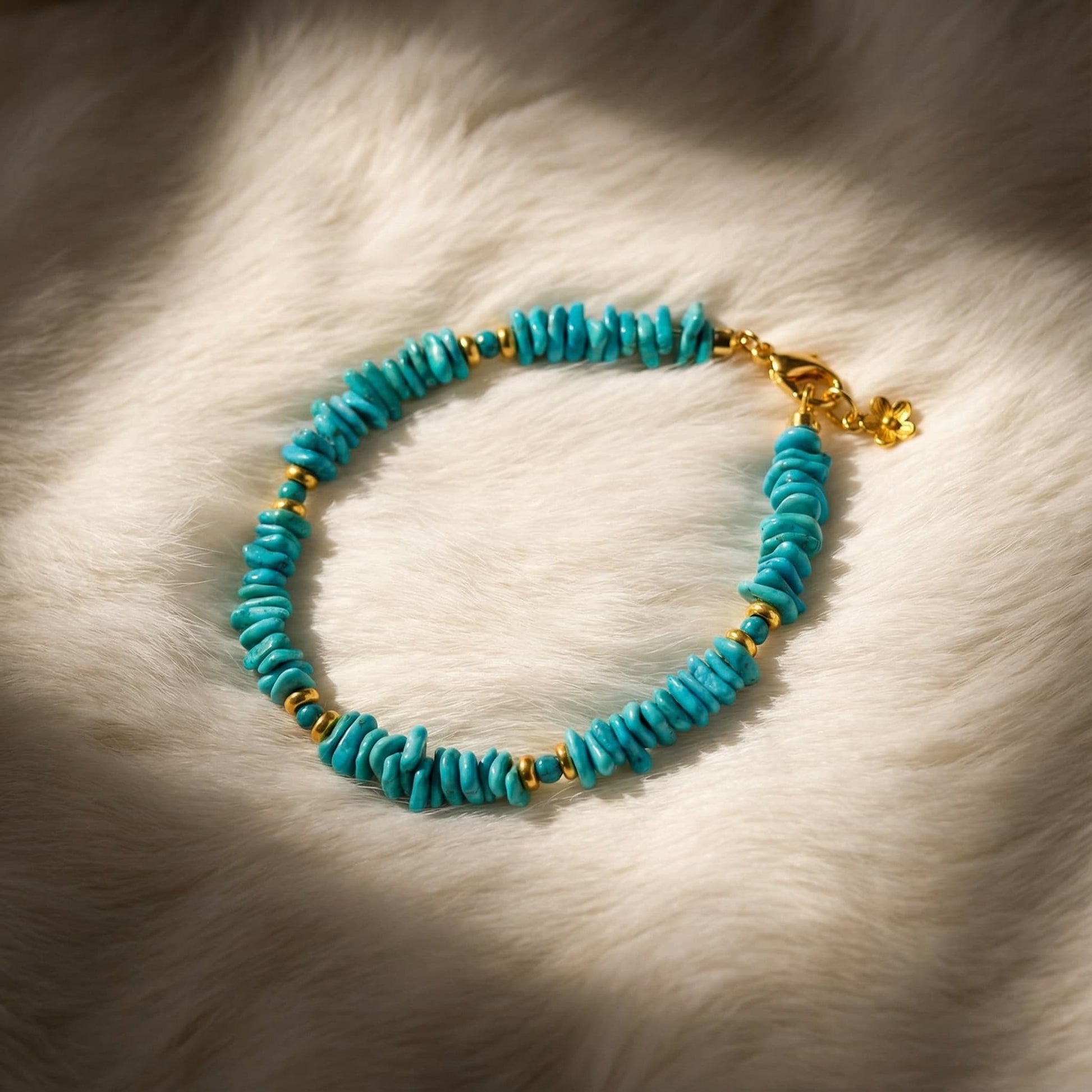 Natural Turquoise &Silver Bead Bracelet (With Irregularly Shaped Beads)