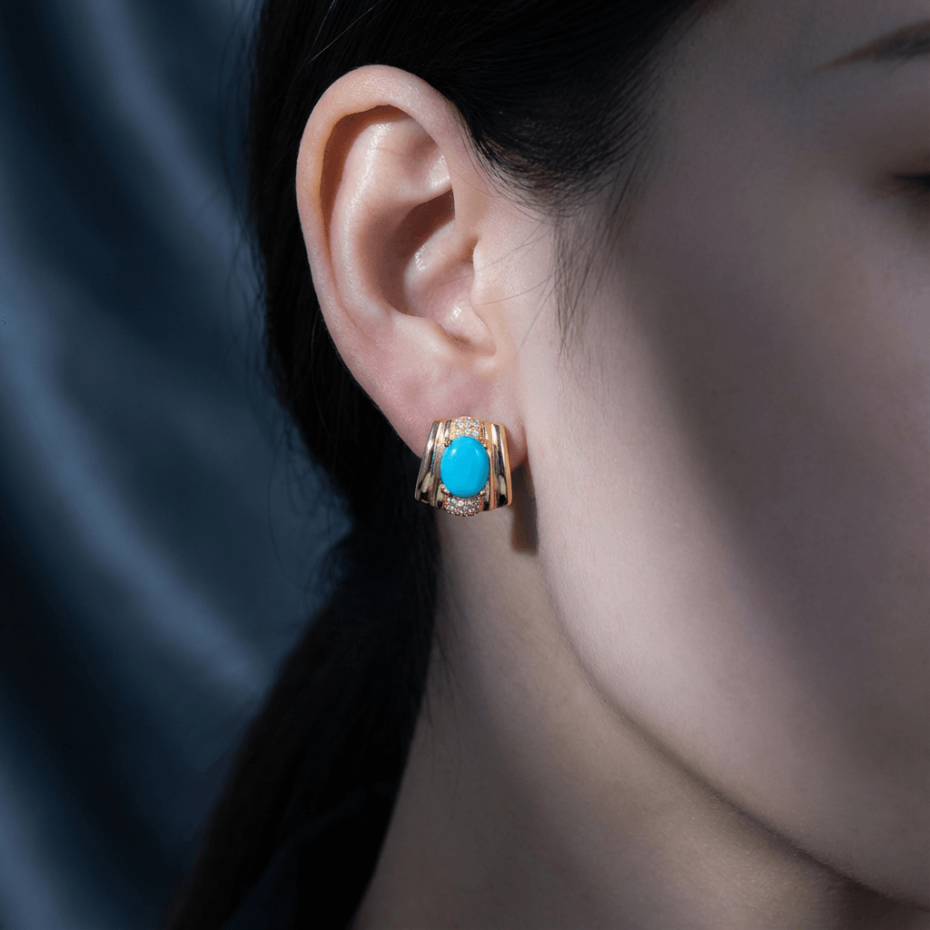 Eclat Oval – Minimal Turquoise Stud Earrings