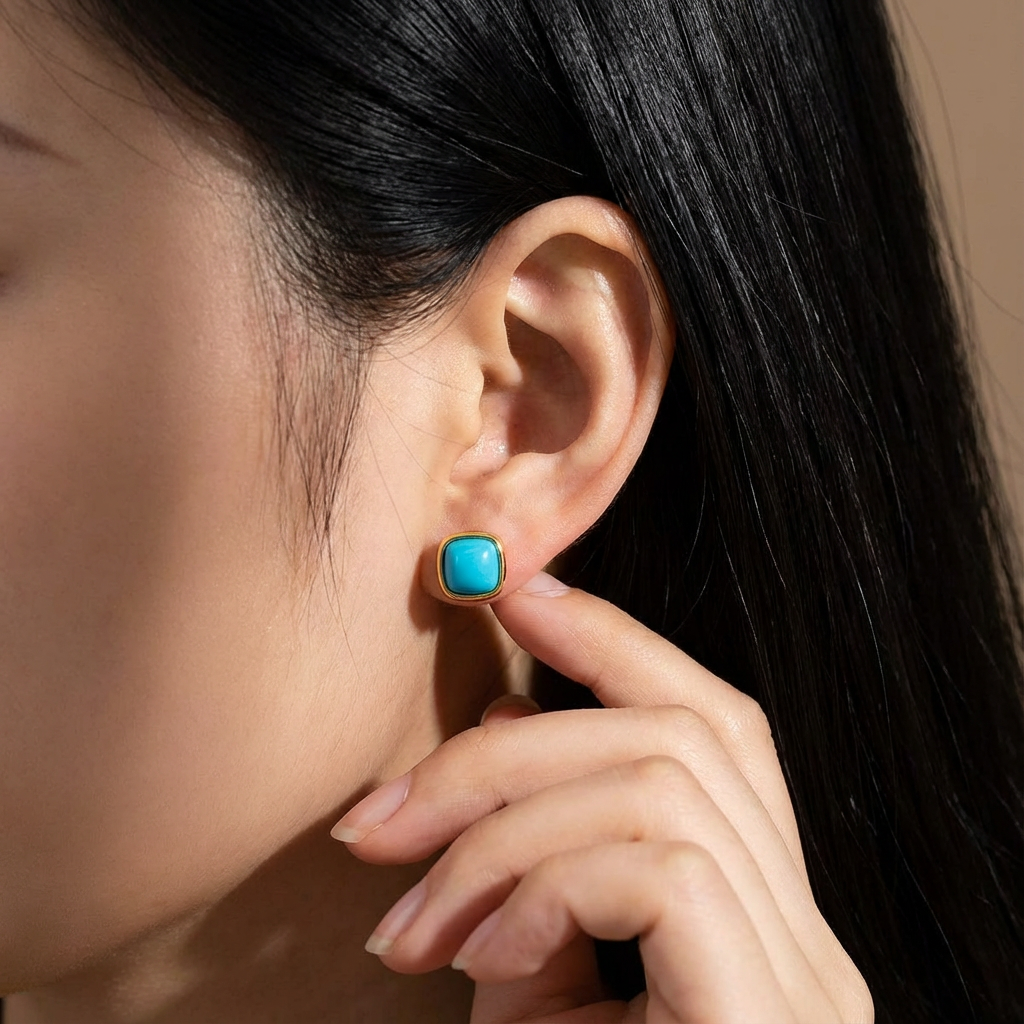 Elysian Square – American Turquoise Stud Earrings - Veilgem