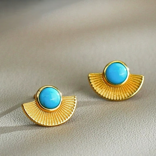 Golden Fan – Turquoise Geometric Earrings - Veilgem