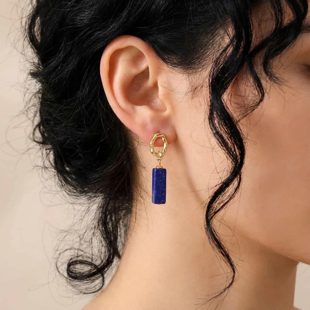 Aqua Pulse Lapis Lazuli Geometric Drop Earrings - Veilgem