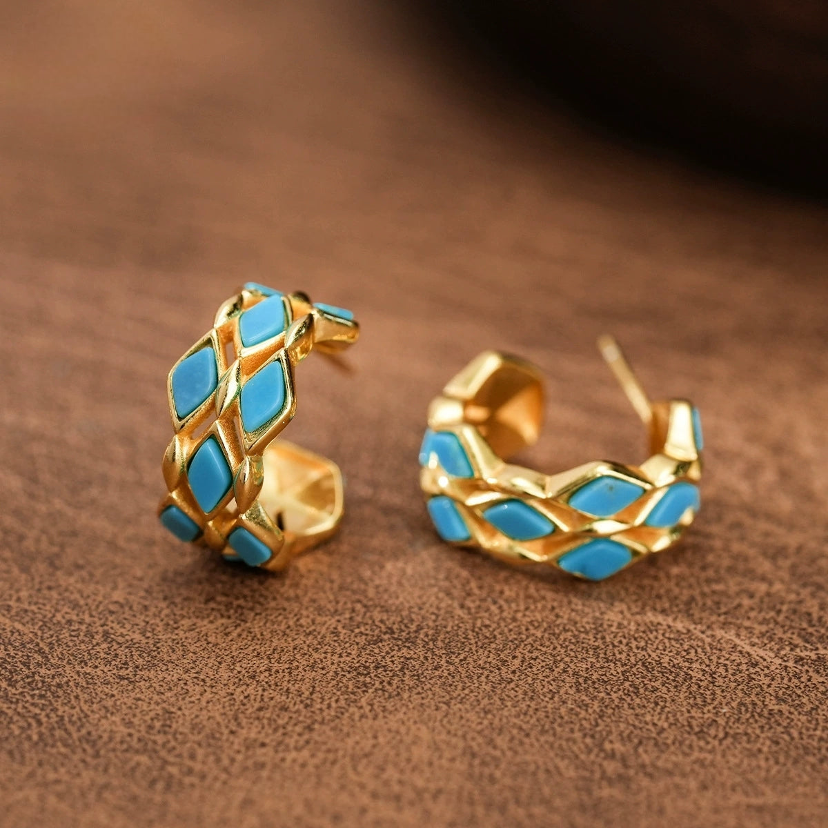 Azure Muse – Geometric Turquoise Stud Earrings - Veilgem