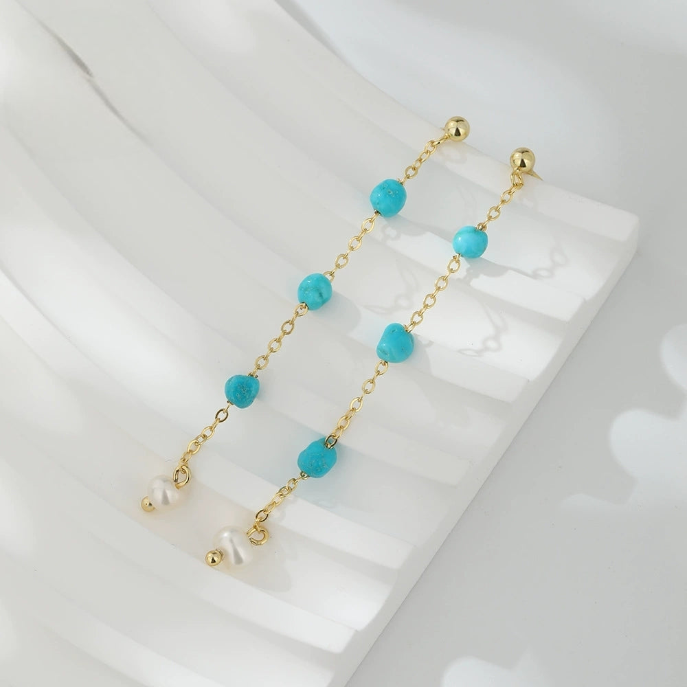 Ocean Whisper – Turquoise & Pearl Tassel Drop Earrings - Veilgem