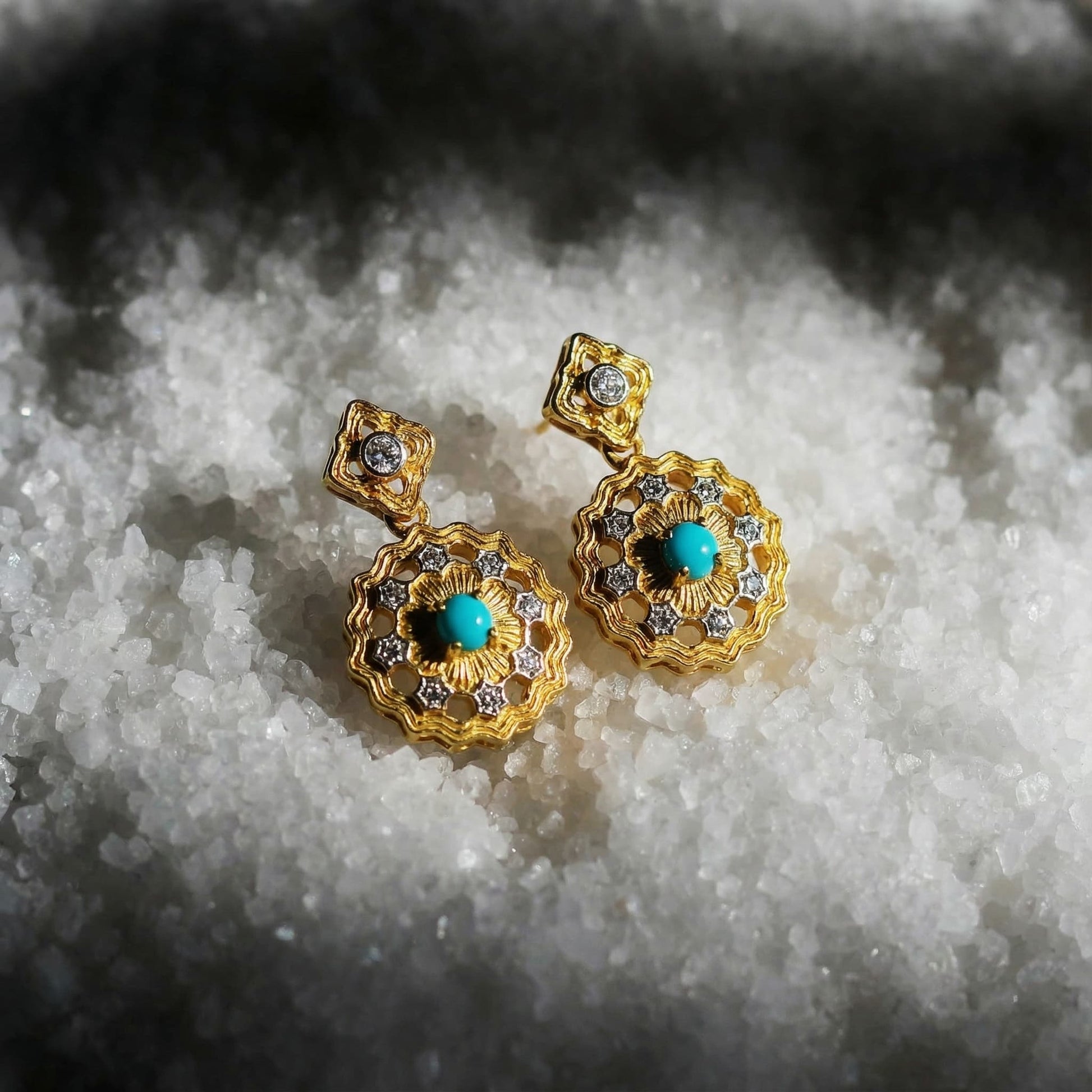 Morning Light Bloom - Turquoise & Zircon Earrings - Veilgem